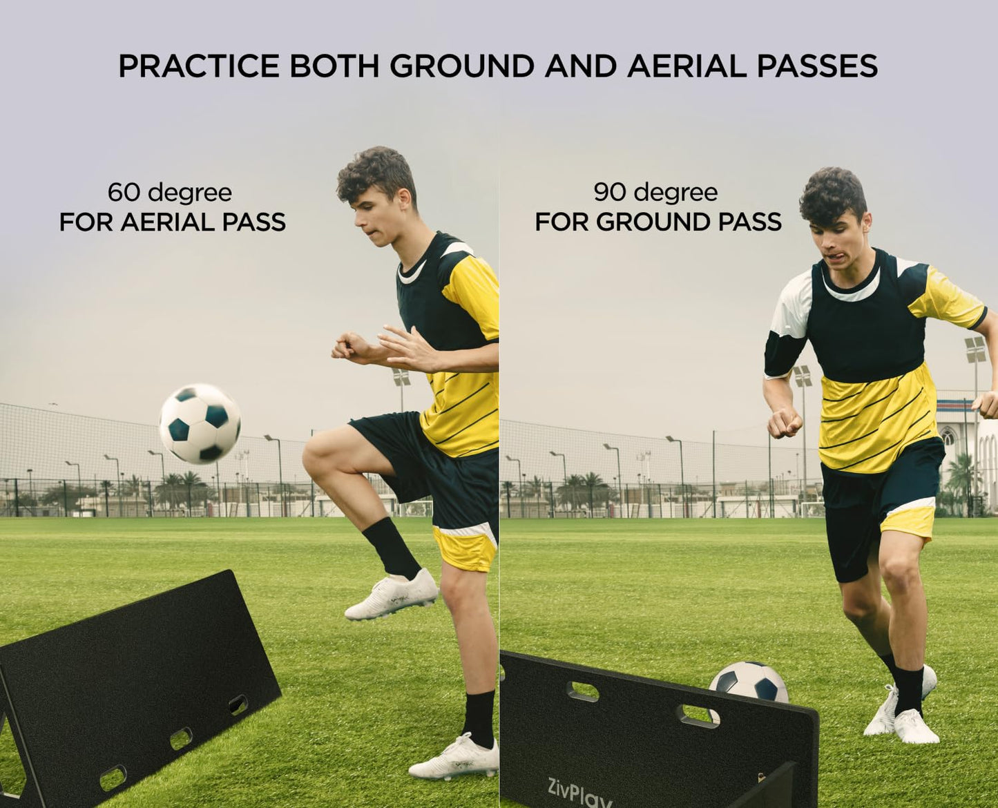 ZivPlay Soccer Rebounder Board Soccer Training Equipment Portable Wall Trainer for Kick Back Practice with 2 Ball Rebound Angles 40 x 16 Inch