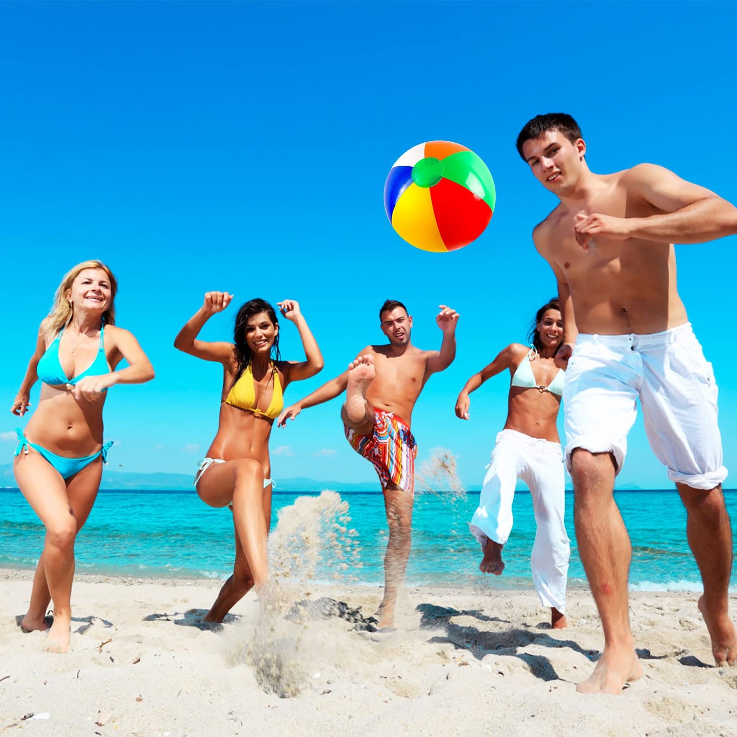 12 Pack 16" Large Inflatable Beach Balls Classic Rainbow Swimming Pool Ball Birthday Beach Party Decoration Summer Water Games Gifts 16 to 12 Inches from Deflated to Inflated