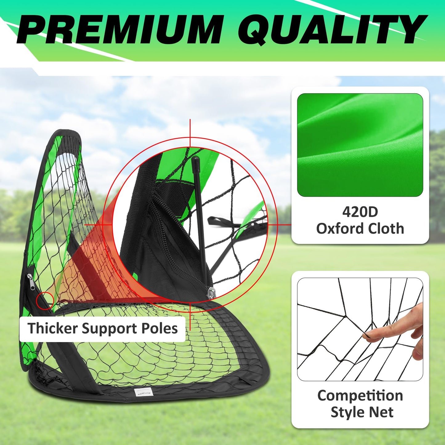 BOHEN Pop Up Soccer Goals for Kids-Foldable Portable Soccer Net for Outdoor Indoor Backyard Beach(3.3x2.2FT,Green)