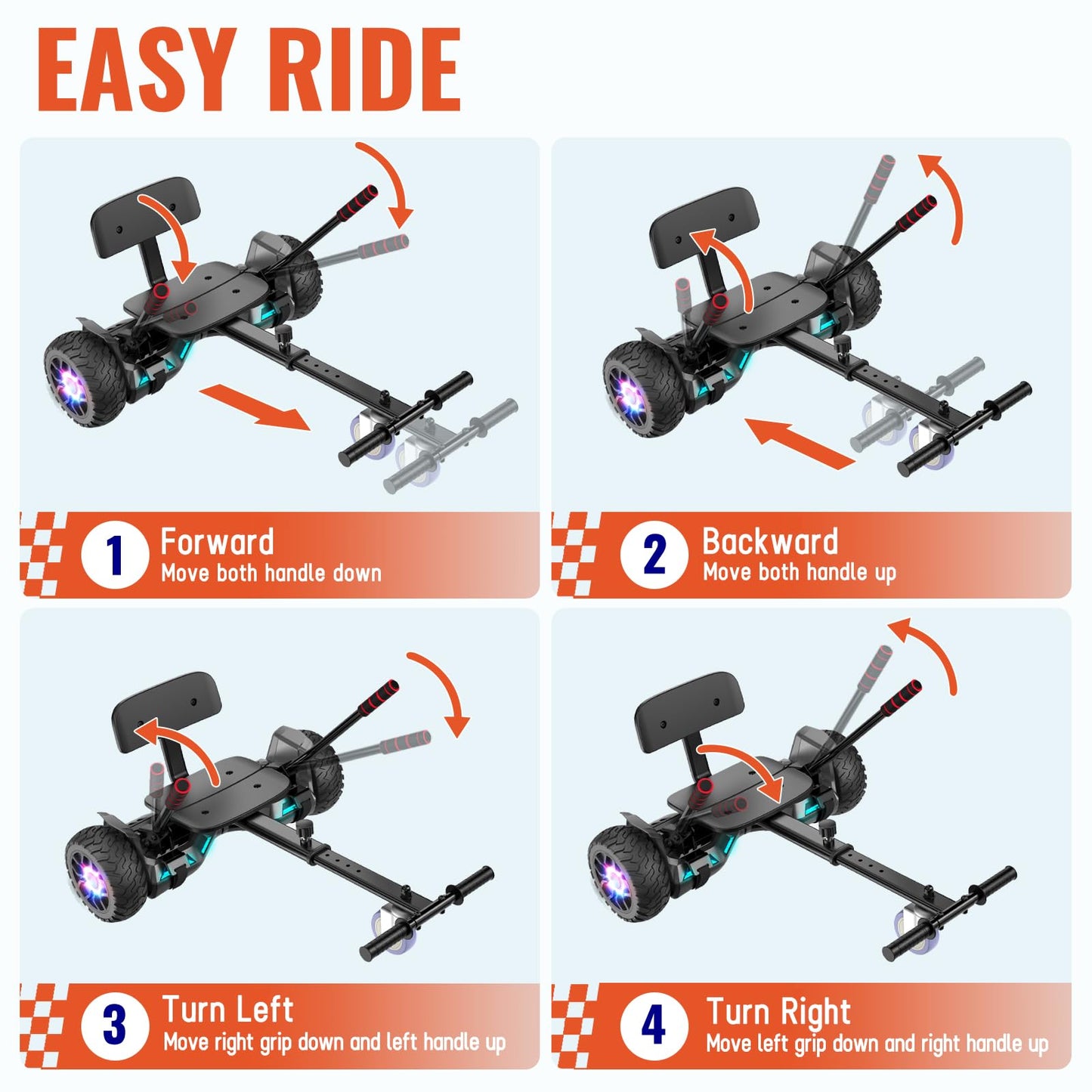 Scooter with Seat Attachment for Kids Adults, 6.5'' 8.5''Balancing Scooter with Bluetooth Speakers & Colorful LED Light with kart