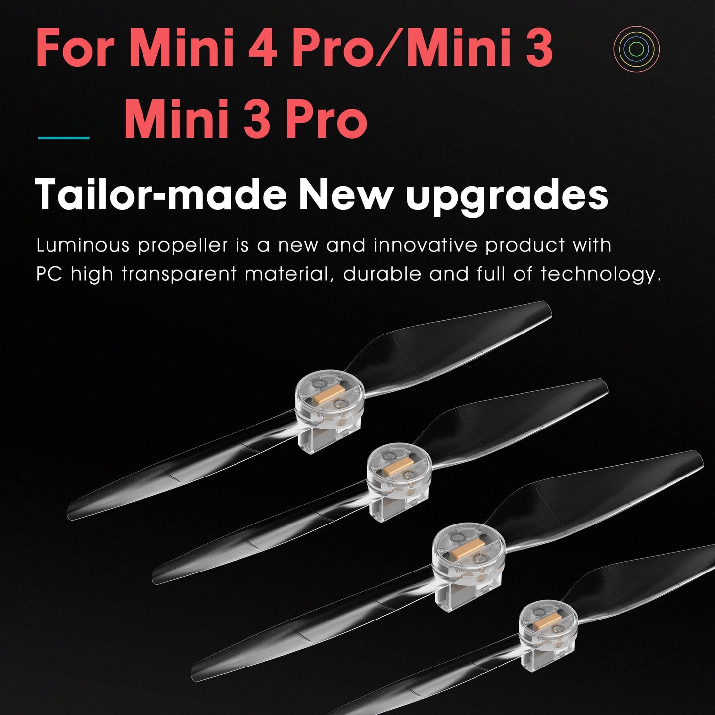 Craznick Mini 4/3 Propellers LED Lights Replacement Prop Blades Low Noise Accessories for DJI Mini 3/4 Fly More Combo Plus Drone (2 Pairs)