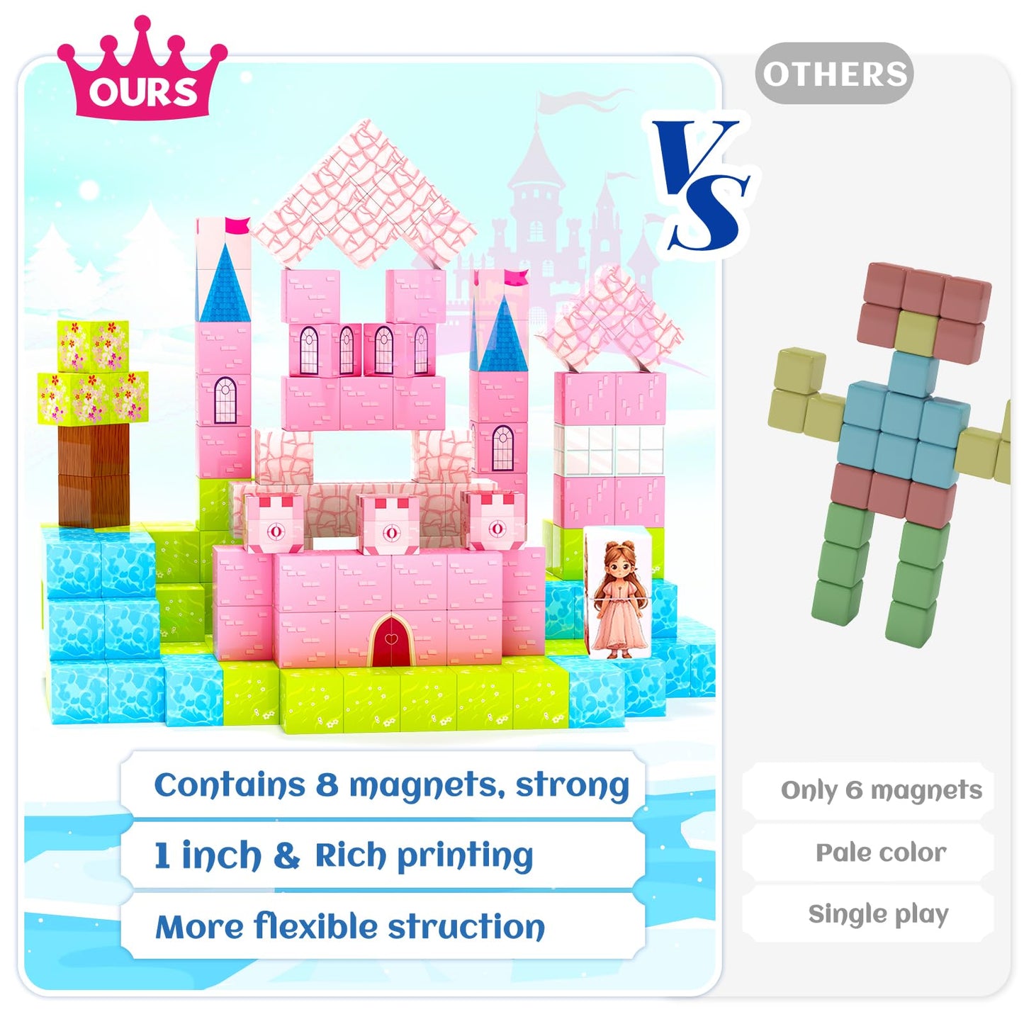 Hiwawind Updated Princess Magnetic Blocks for Girls, Princess Castle Magnetic Building Toys, STEM Montessori Sensory Toys for Toddlers 3-4 5-6 7-8, Creative Birthday Gifts for 3+ Year Old Girl