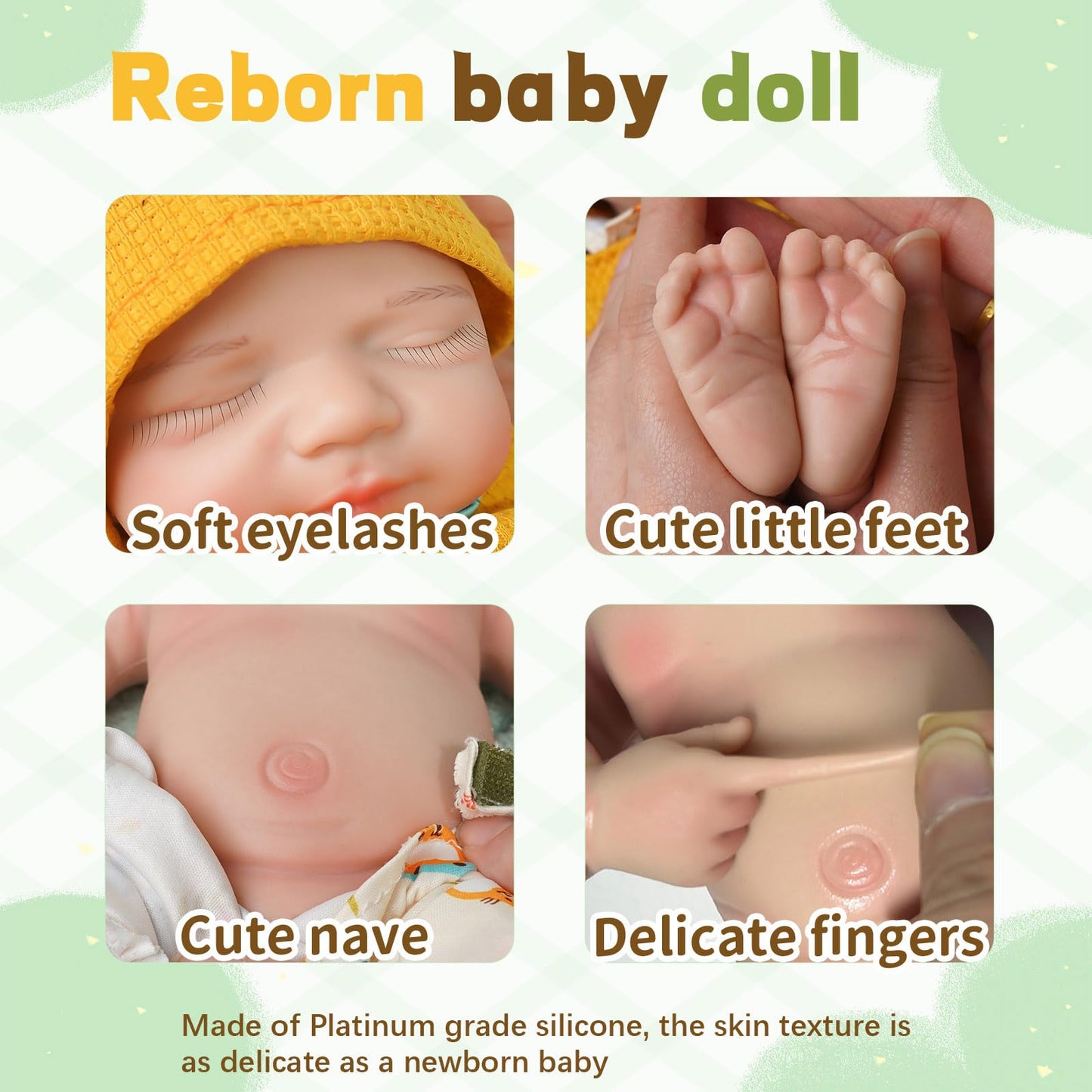 KUICEO Silicone Baby Doll-11.8in Reborn Baby Dolls Silicone Full Body Platinum Silicone[NOT Vinyl] Anatomically Correct Girl Realistic Sleeping Newborn Lifelike Preemie Open Mouth Doll Gift for Kids