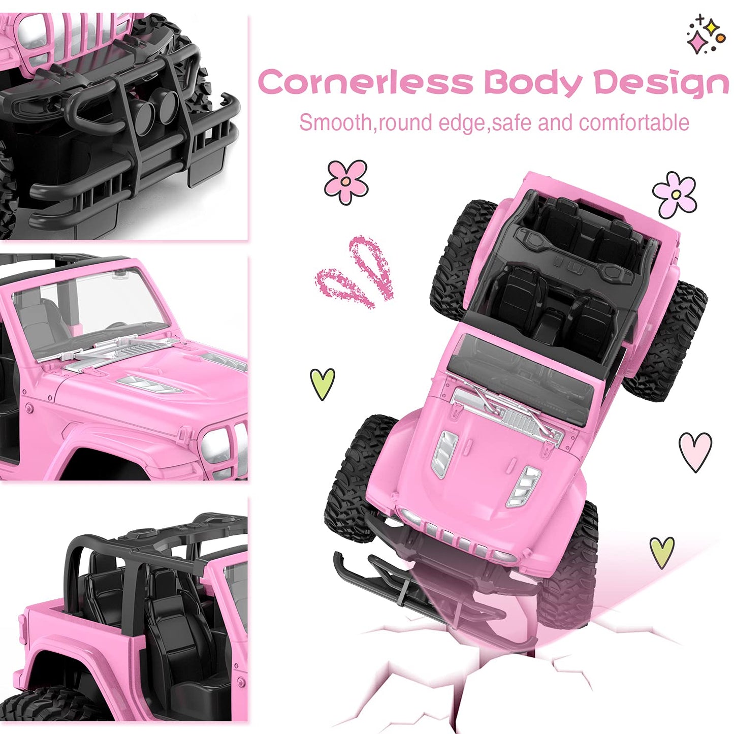 NQD RC Cars with DIY Sticker, Pink Remote Control Car for Girls, 2.4Ghz Jeep RC Trucks, Little Girl Toys Birthday Xmas for 3 Years Old and Up