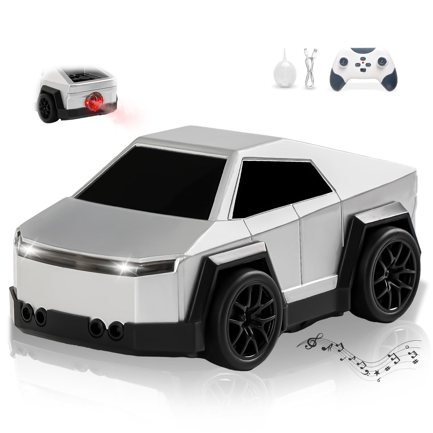 SANGQAOFU Remote Control Car Cyber-Inspired Rc Car Toys with Drift Spray & Follow and Escape Mode 2.4GHz Rc Truck Toys for Boys Cat Dog(Silver)