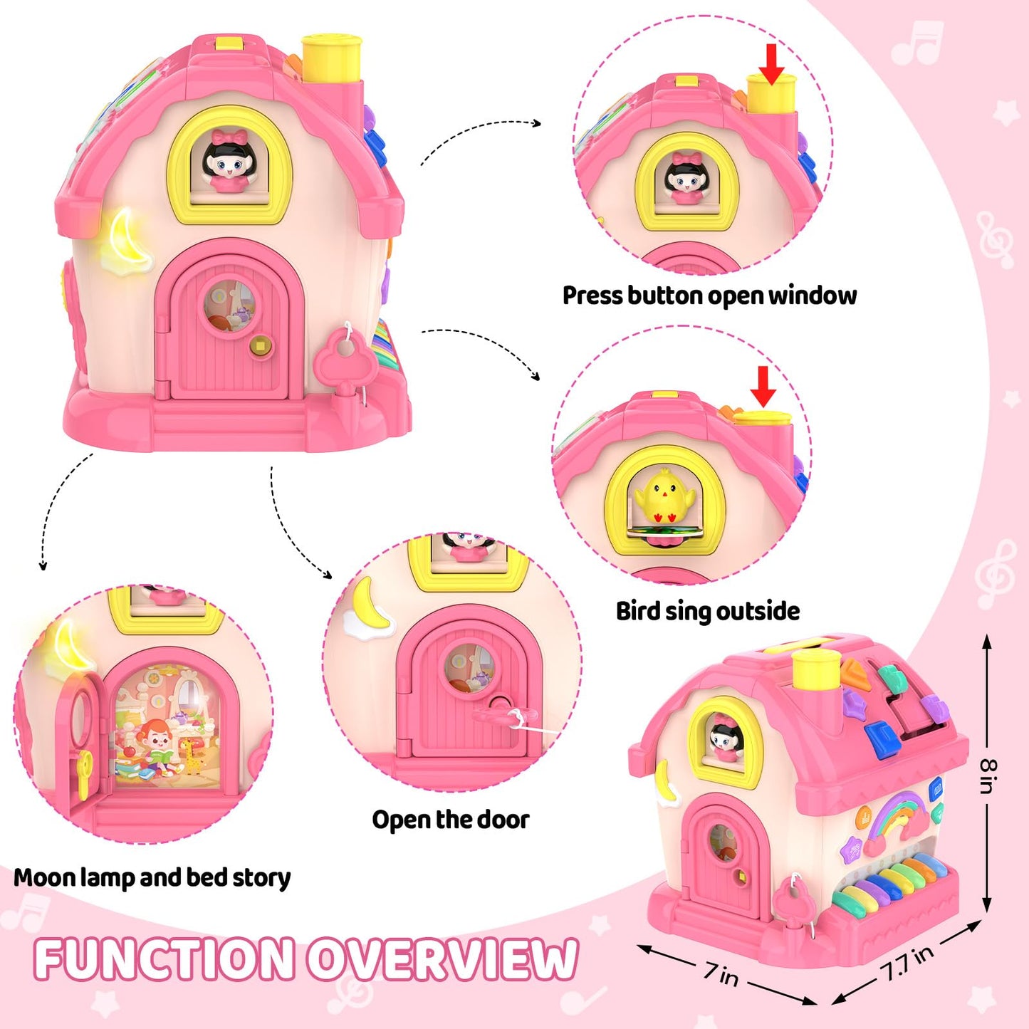 Fidecexv Toddler Toys for 1 Year Old Girl Gifts, 12-in-1 Montessori Musical House Toddler Learning Toys for 1-2, 1st First Birthday Gifts Baby Girl Boy Gift Toys 6-12 12-18 Months, Pink