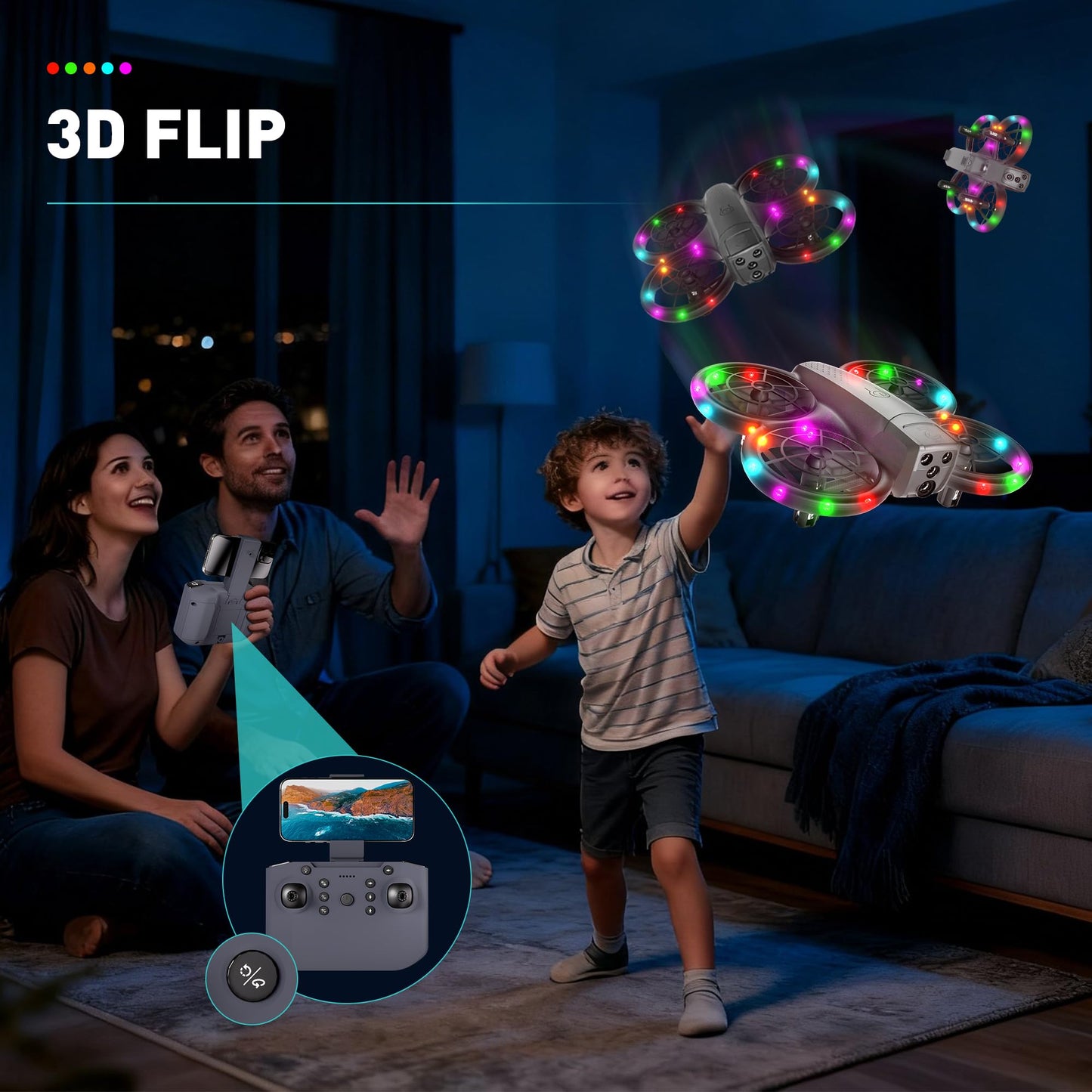 Mini Drone for Kids and Beginners With Cool LED Light - Drone with Camera 1080HD, 3D Flip, Altitude-Hold, Headless Mode, 3 Speed Modes, Easy to fly Kids Gifts Toys With 2 Batteries for Boys and Girls(Grey)