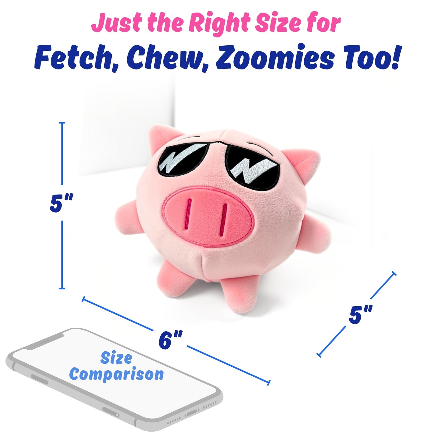 3 in 1 Squeaky Soft Plush Durable Dog Chew Toy for Aggressive Chewers, No Stuffing Interactive Tough Rip & Reveal Crinkle Pink Pig Ball in Gift Box, Puppy, Small & Large Breed Pets Birthday Present