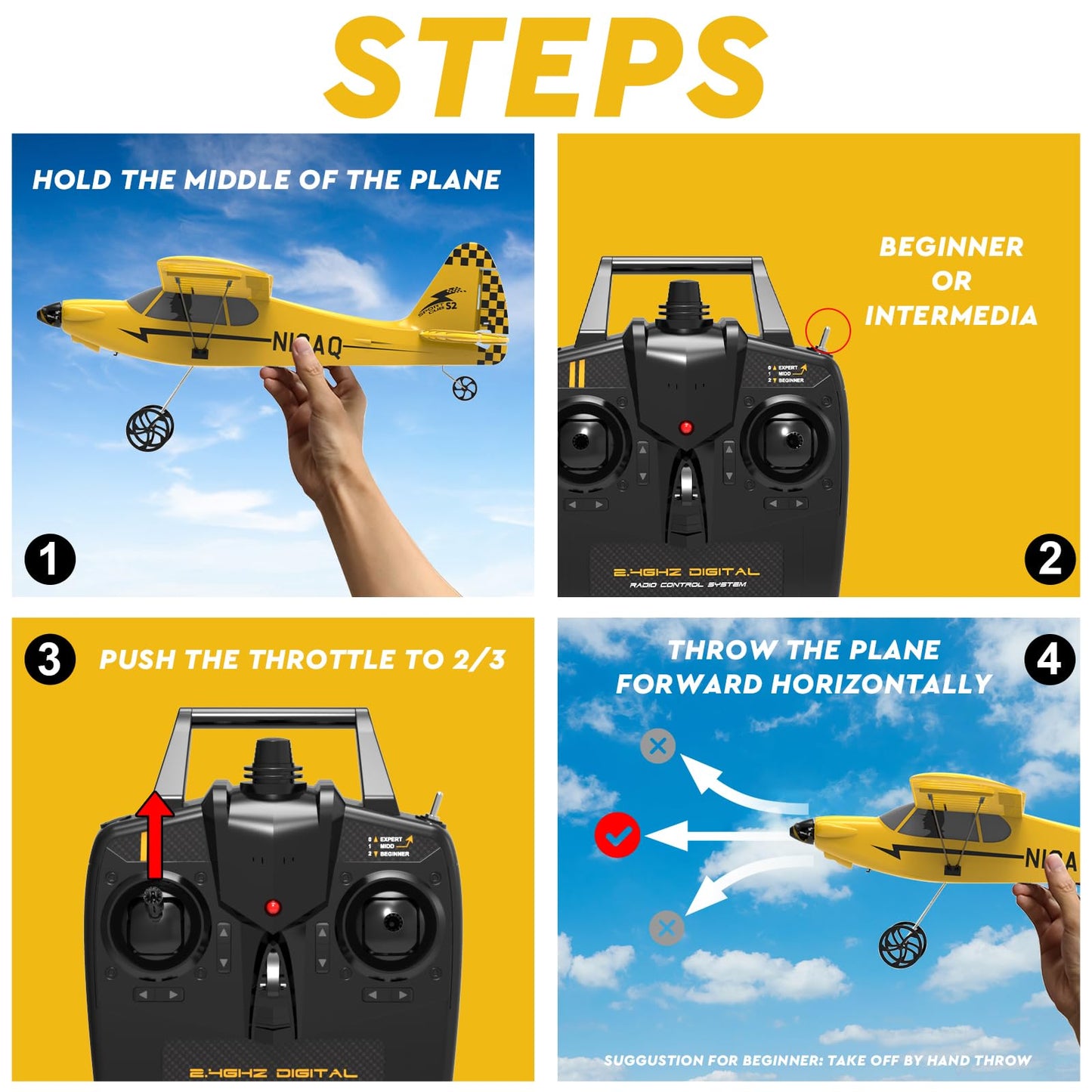 28℃ RC Plane 3 Channel Remote Control Airplane Trainer Sport Cub S2 with Propeller Saver&Xpilot Stabilization System,One-Key U-Turn Easy to Fly for Beginners, Kids, Adults, Yellow (761-14 RTF)