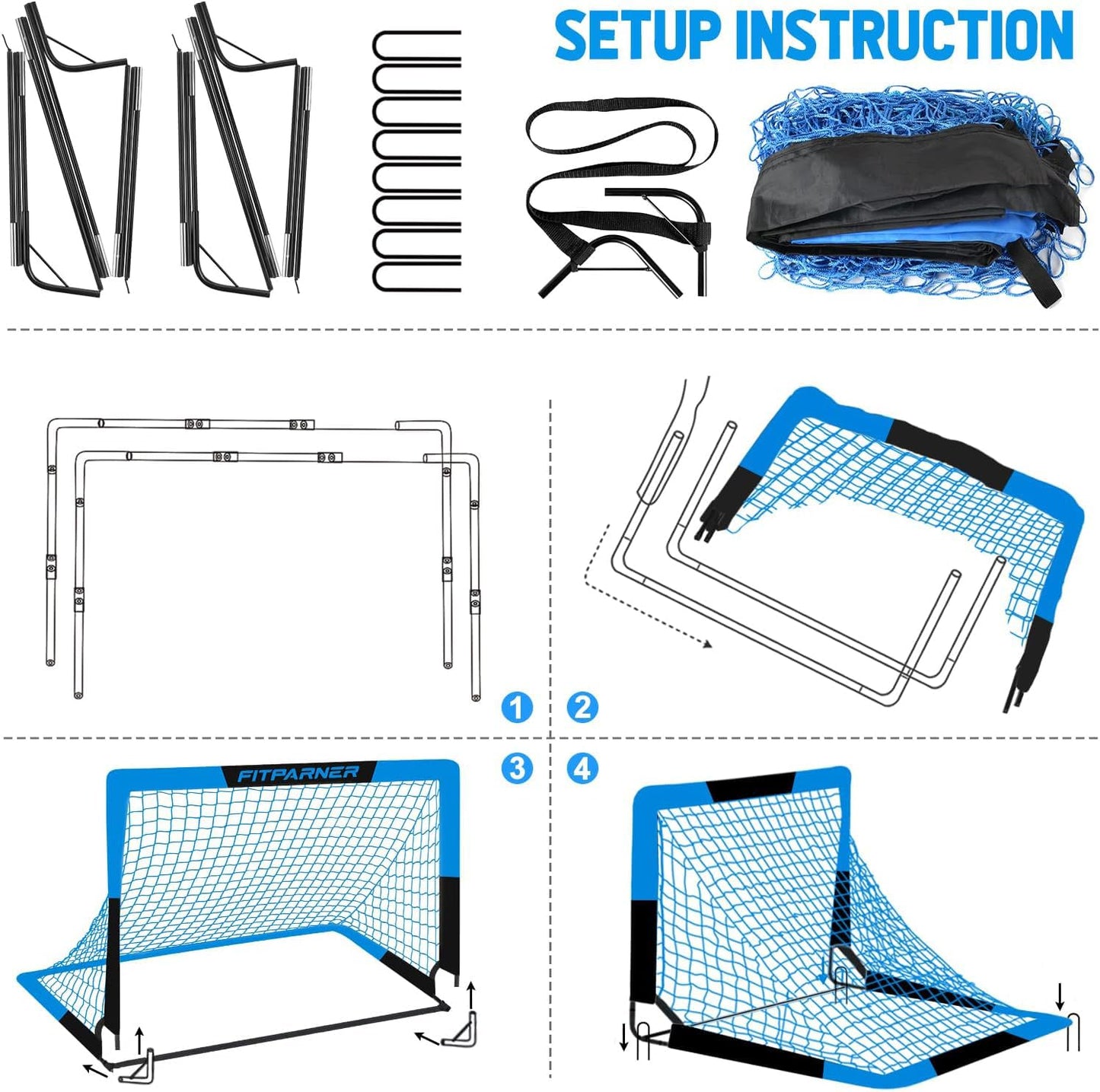 Kids Soccer Goals for Backyard Set - 2 Set of 4X3 ft Soccer Nets for Kids Age 3-14,Portable Pop Up Soccer Training Equipment Kit with Soccer Ball,Cones for Toddler Youth Outdoor