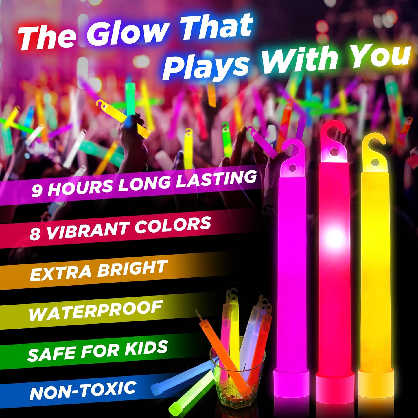 54Pcs Glow Sticks - 4 inch Glow In the Dark Sticks Halloween Party Favors, Waterproof Glow Sticks Lights Bulk Party Pack for Kids with 10 Hours Duration, Party Favors Light Stick for Halloween Party