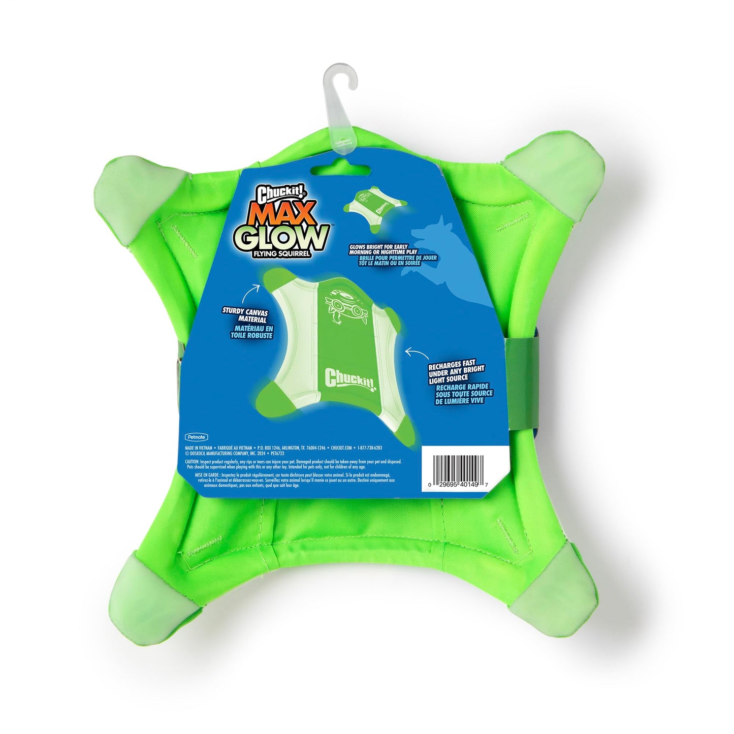 Chuckit! Flying Glow Squirrel Fetch Dog Toy, (10.5 Inch Length), Glow in the Dark Dog Toy, Pack of 1, Size Medium, for All Breeds and Sizes