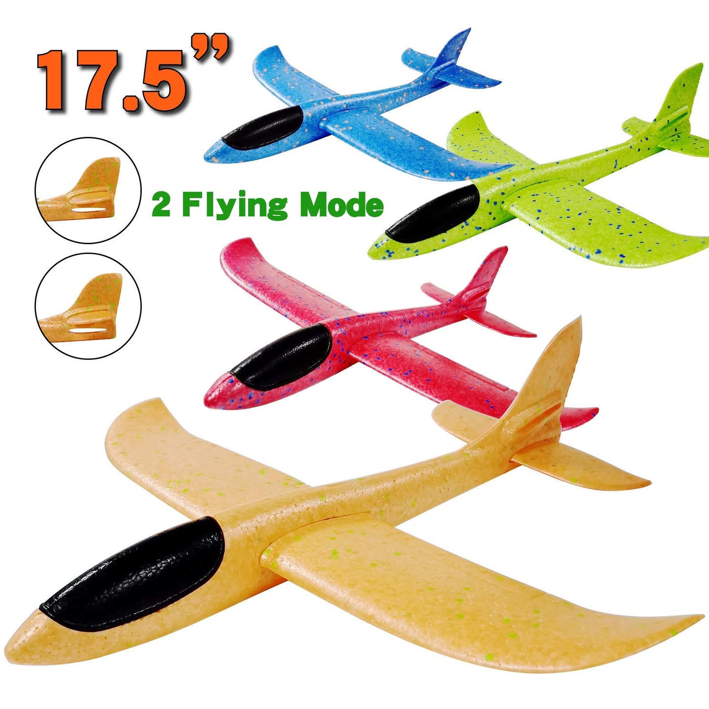 Upgrade 17.5" Large Throwing Plane, 2 Flight Mode Glider, Kids' Foam Airplane Gifts for 3-7 Year Olds, Outdoor Sport Toys Birthday Party Favors