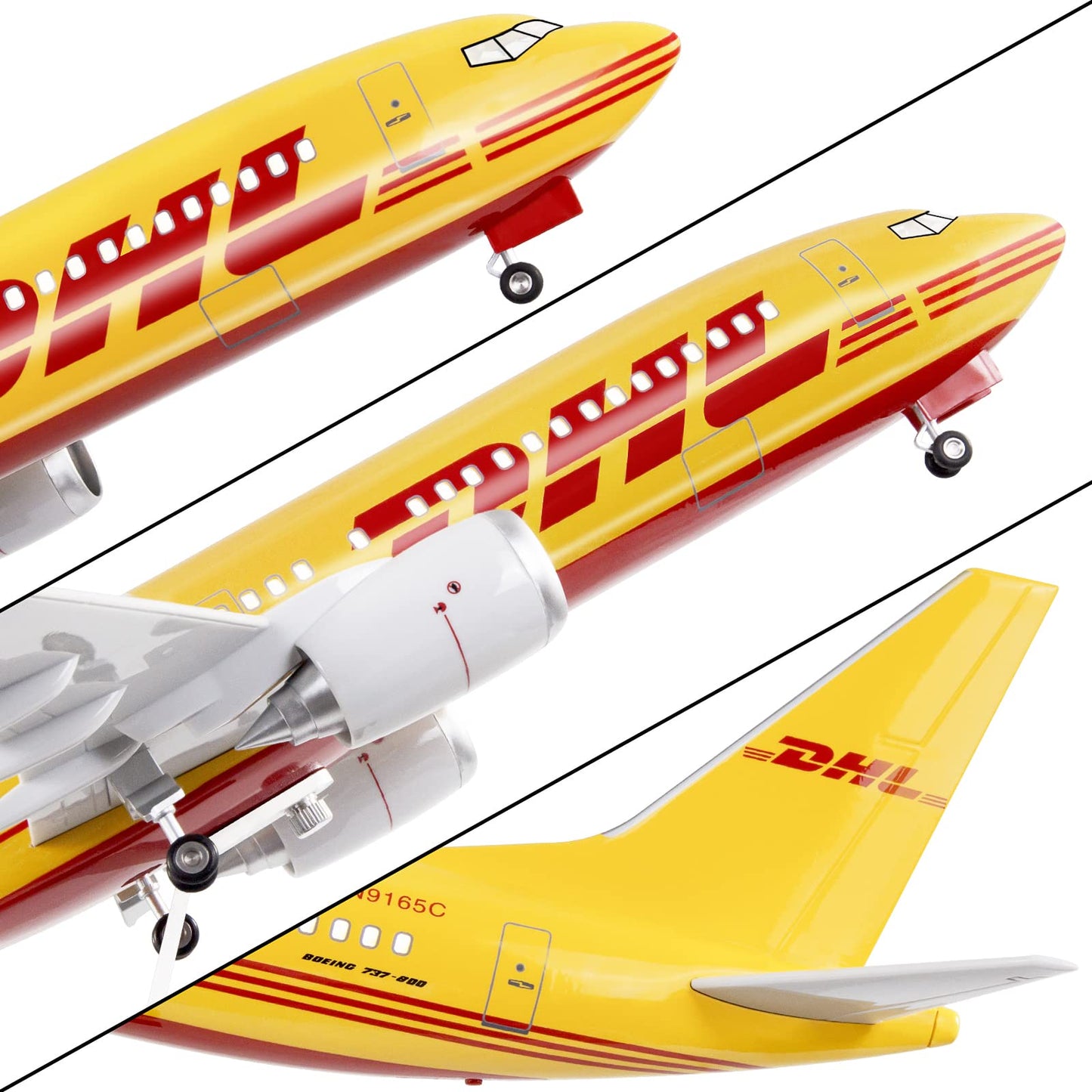 24-Hours 18” 1:80 Scale Model Jet DHL Airplane B737 Model Planes Display Model Airplane Diecast Airplanes Model Kits for Adults with LED Light(Touch or Sound Control) (DHL 737)