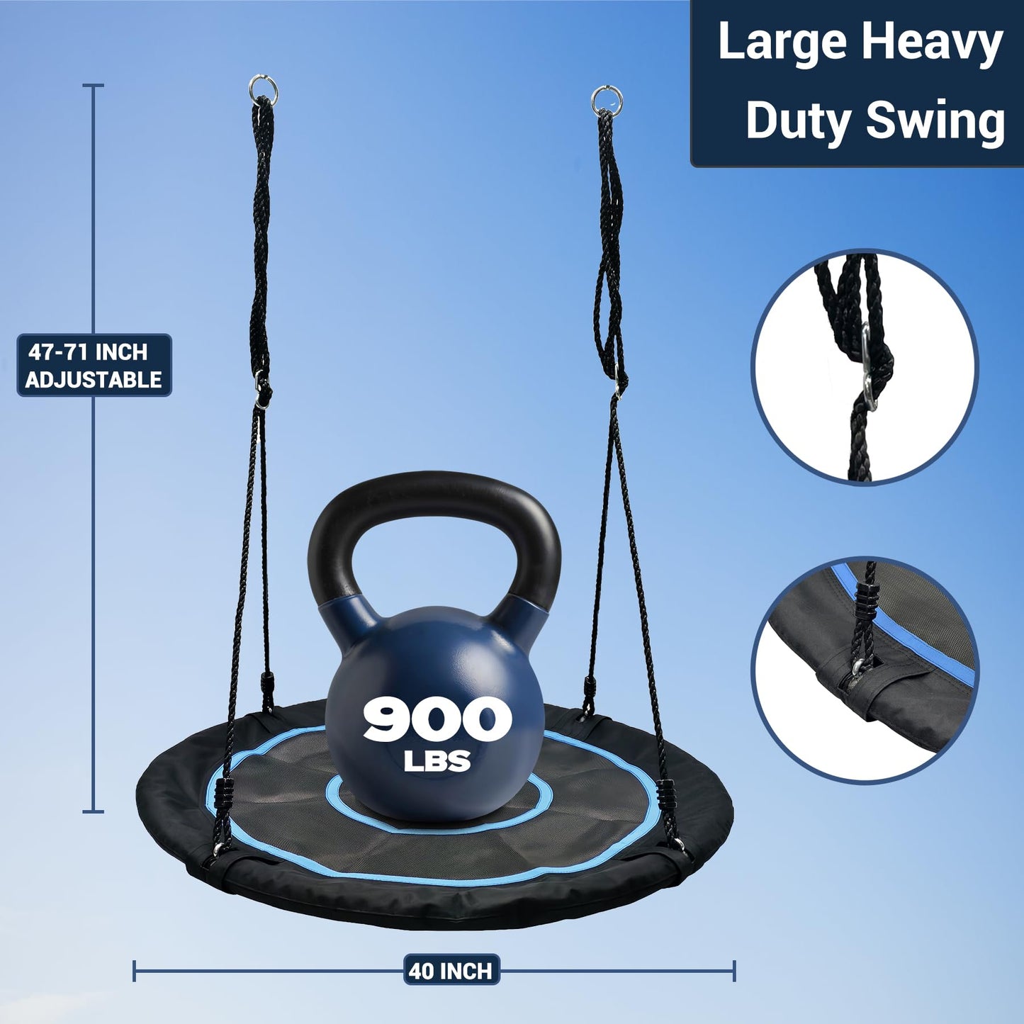 40 Inch Saucer Swing for Kids and Adults OutdoorFlying Tree Swing with Hanging Straps & 360° Swivel 900lbs Weight Capacity Durable Swing Seat for Children (40 Inch)