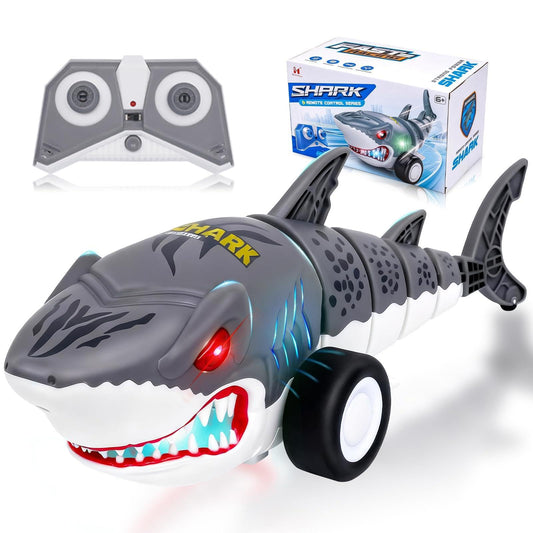 Surecool Remote Control Shark Cars Toy,Rechargeable RC Toy Car, RC Monster Truck for Boys 6-12 Year Old,360°Rolling Turns & Slides with Lights Cool Outdoor Toys Birthday Gift for Boy Kids Gifts (gray)