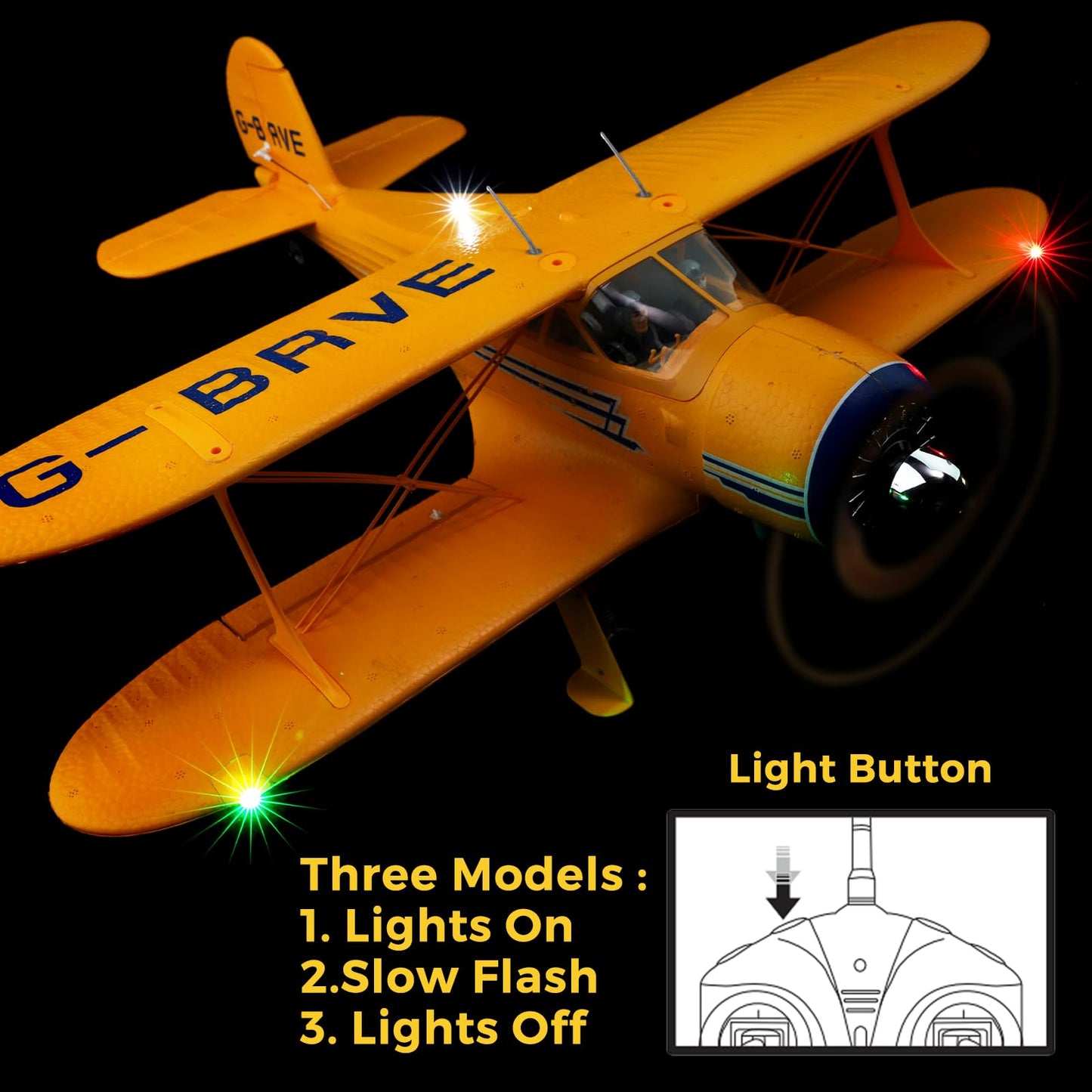 CKYSCHN WLtoys A300 4-Ch RC Plane, Beechcraft D-17 RC Airplanes with Lights, 6G/3D Brushless RC Planes with 2 Batteries, 2.4G Remote Control RC Airplanes Gifts for Adults