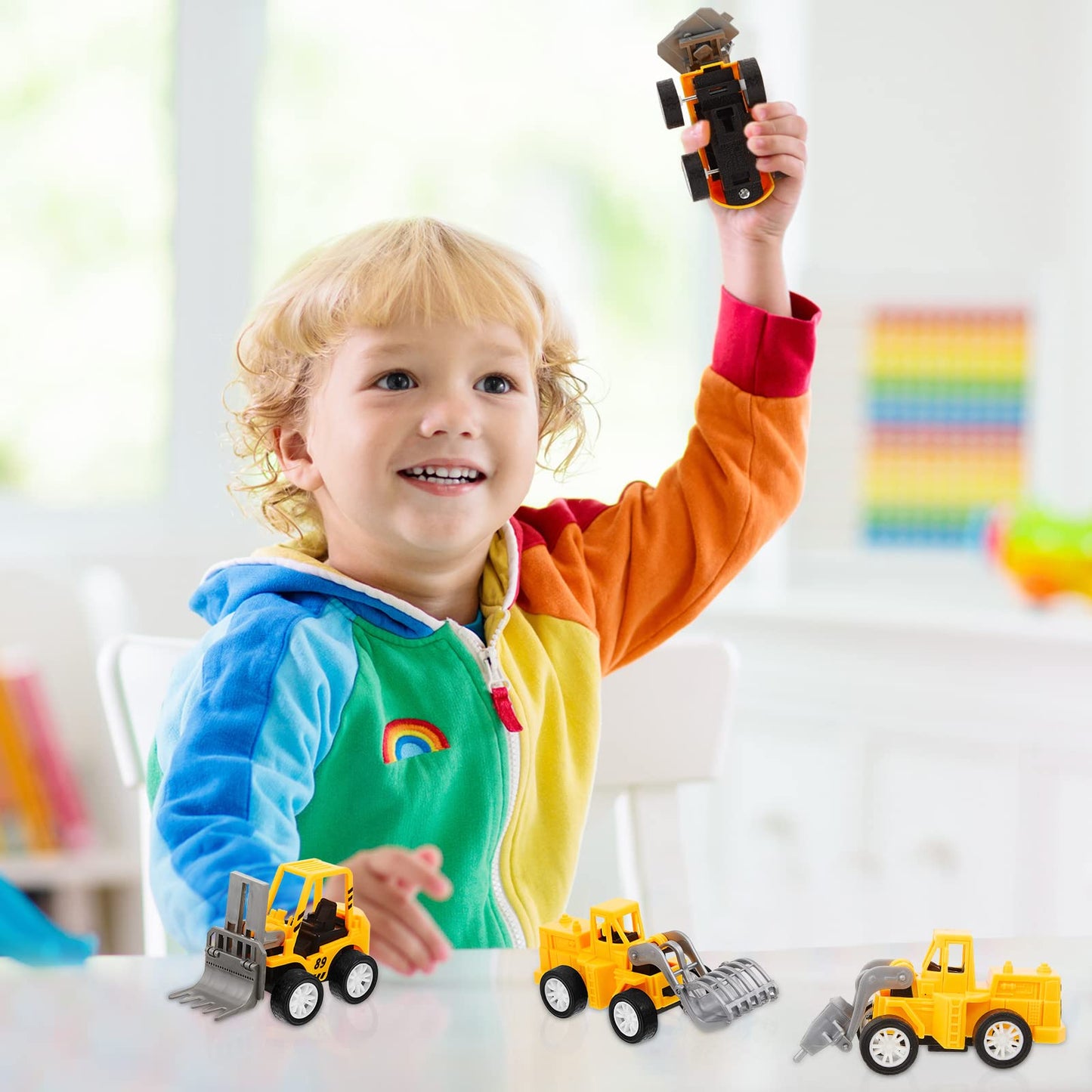 108 Pcs Construction Party Favors Engineering Trucks Small Digger Truck Toys Christmas Gifts Pull Back Vehicles Mini Excavator Toy Car Set for Kids Birthday Boys Girls Stocking Stuffers (Full Set)