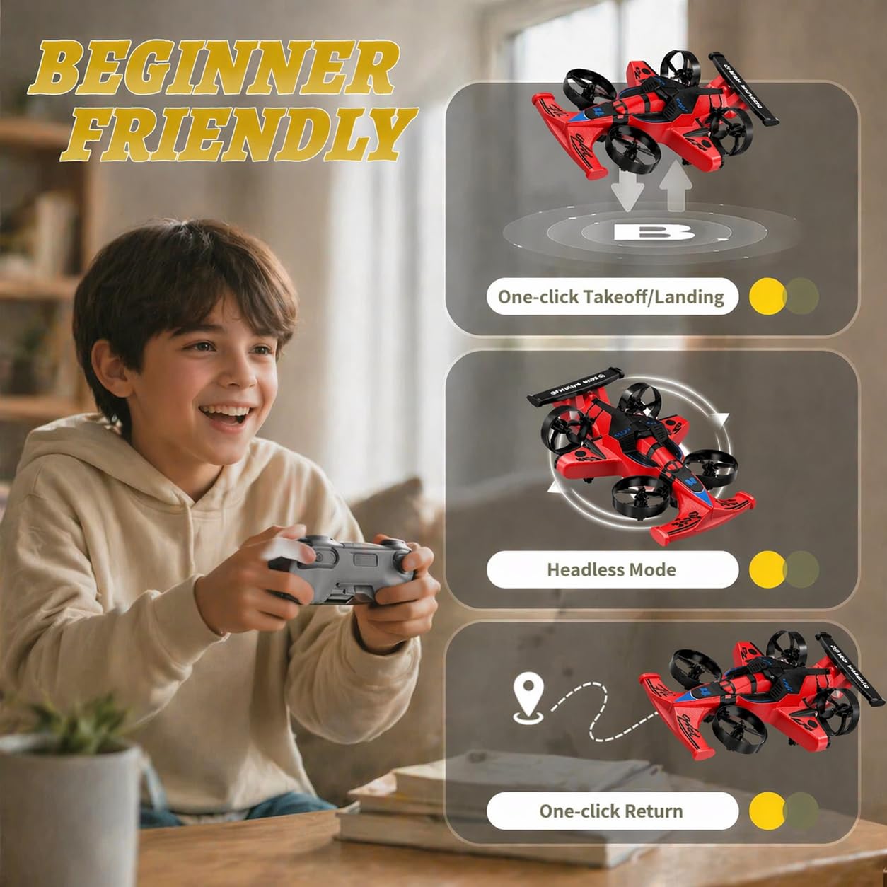 WAWALOL RC Flying Car and Airplane Toy, Toys for Boys and Girls, Jet-Style Helicopter Drone with 360° Flip Capability, Stunt Racing Aircraft, Gifts for Boys and Girls Ages 4, 6, 8, 12