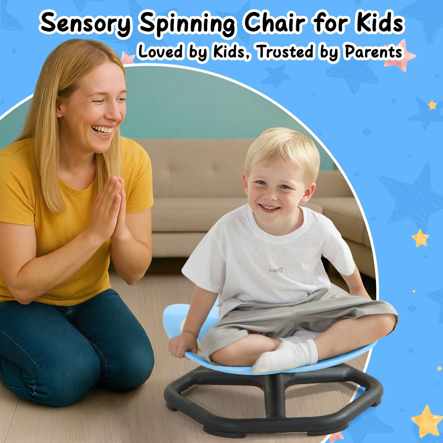 HAPPYMATY Spinning Chair for Autistic Kids, Glow-in-The-Dark Elephant Sensory Chair, Autism Sensory Toys, Sit and Spin Swivel Seat ADHD Must Haves, Supports Balance & Coordination, Ages 3+ (Blue)