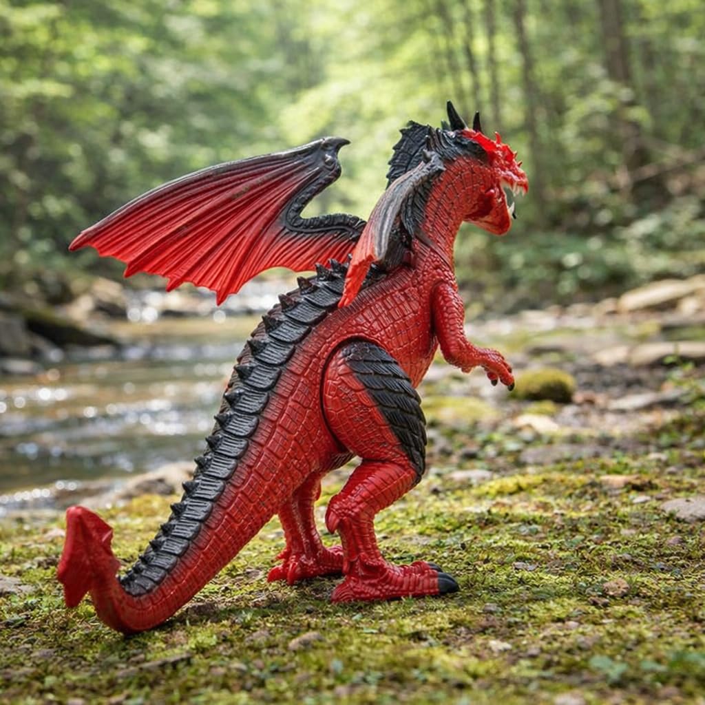 Liberty Imports Walking Dragon Toy - Interactive Robotic Fire Dragon Large 18” Battery Operated Figure with Flapping Wings, Roaring Sounds, and Light Up Eyes for Kids (Walking Dragon)