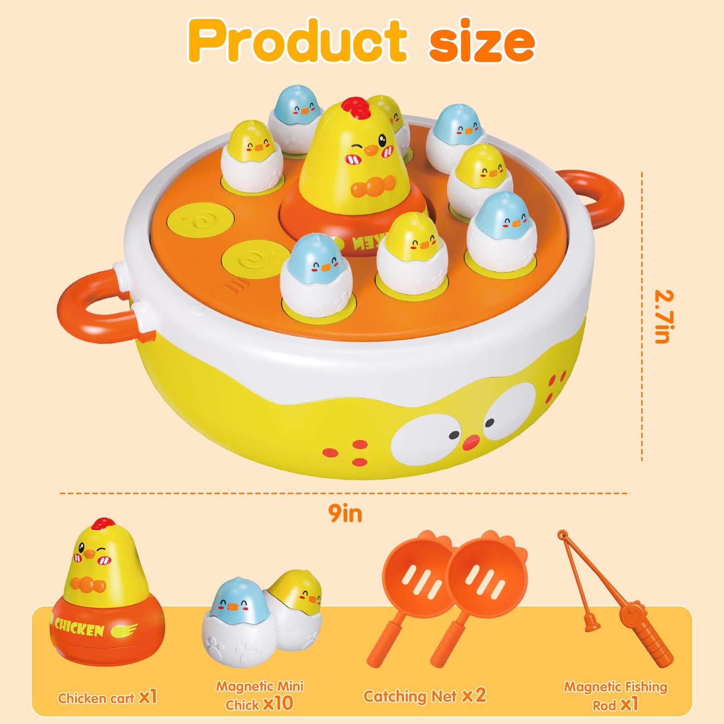 FortiTrust 4 in 1 Toys for Ages 5-7, Bounce and Catch Chicken Games, Rotating Board Games for Kids 4-6, Fishing Game Magnetic,Toddler Toys Bowling, Family Games for Kids and Adults