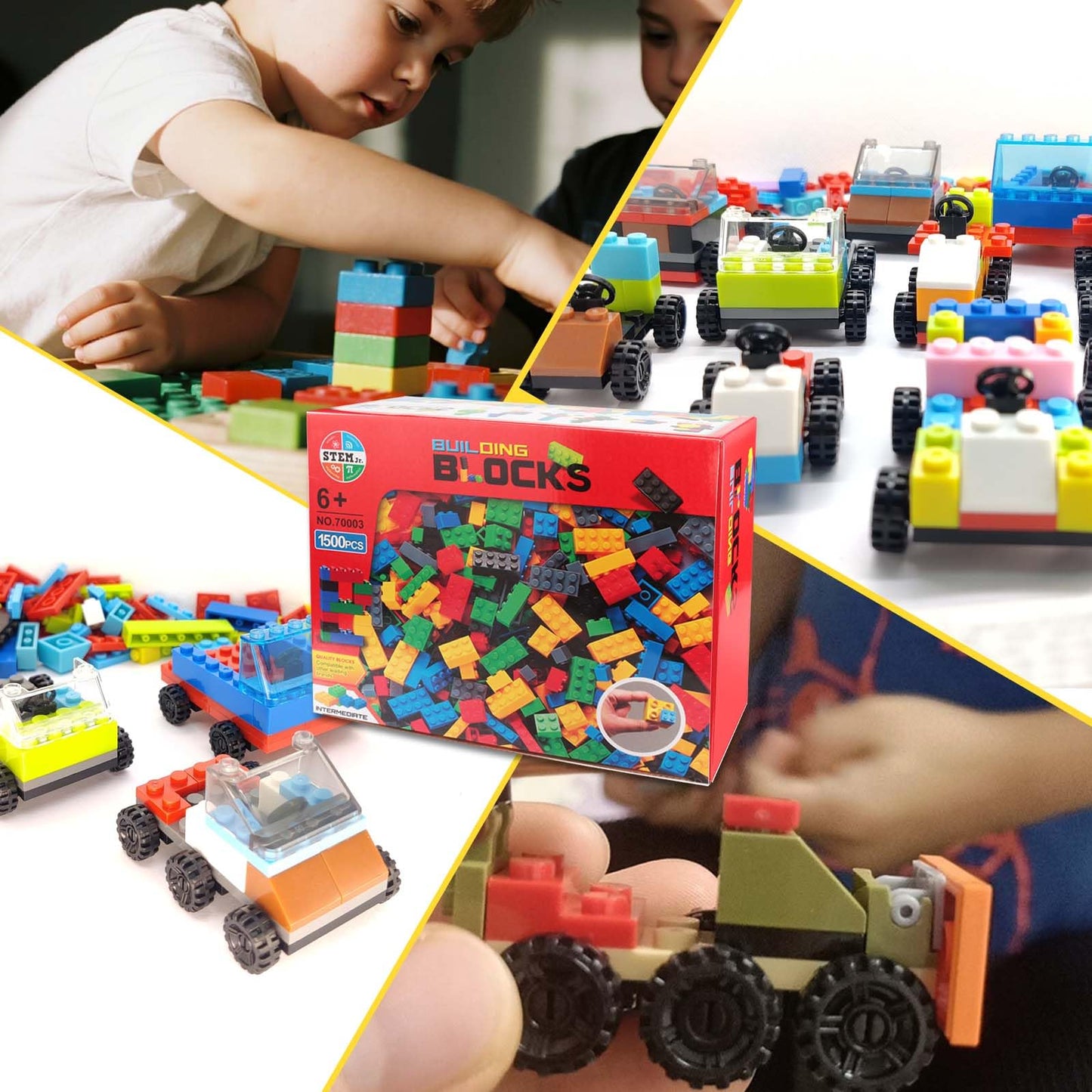 Jodicody 1100 Pieces Building Bricks, Classic Bulk Building Blocks for Kids with Wheels and Axles Sets, Steering Wheels, Windshield, Compatible with All Major Brands, Gifts for Boys Girls Age 6+