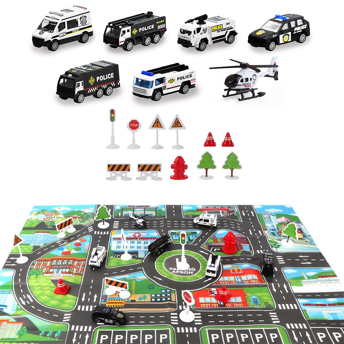 Dwi Dowellin Toddler Toys Car for Boys:Boy Toy Transport Cargo Airplane|Kid Toys 20 in 1 Carrier Vehicle Police Toys for Kids Age 2-4 3-5 4-7 Year Old Boys Girls