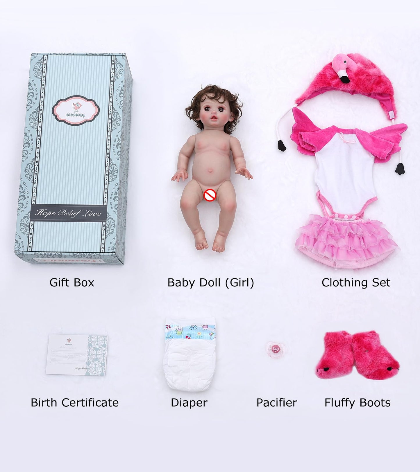 Cloveray Reborn Baby Dolls, 18 Inch Large Realistic Hand-Rooted Hair Lifelike Baby Dolls with Accessories for 3+ Year Old Girls Gifts, Pretend Play, Collection