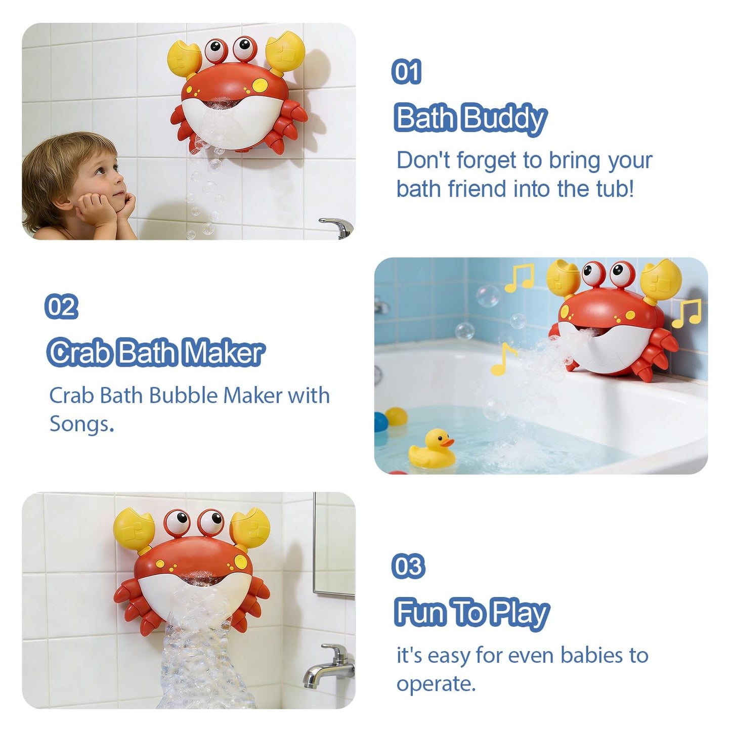 Crab Bubble Bath Maker for The Bathtub, Automatic Bath Toy Blows Bubbles & Plays Children’s Songs, Bathtub Toys As Birthday Gift for Boys Girls (Blue)