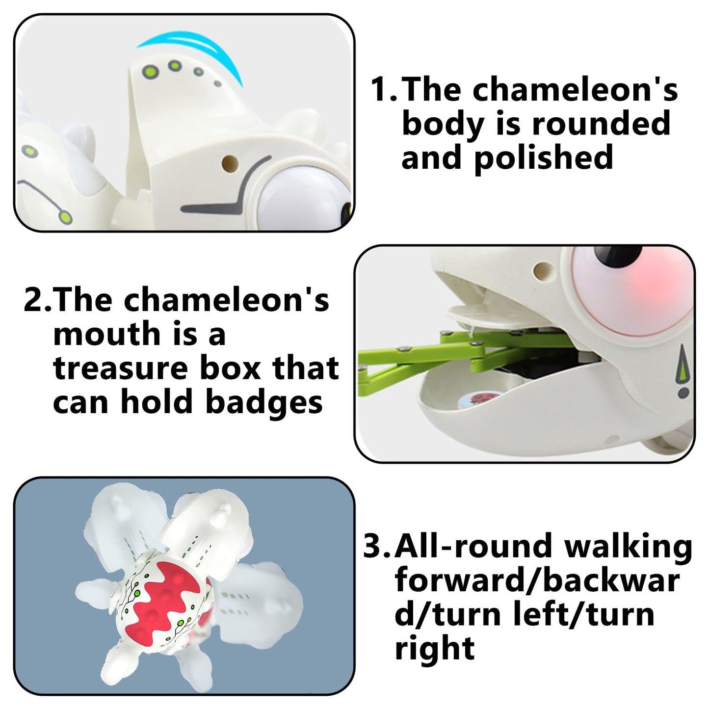 OSQI Interactive Remote Control Chameleon Simulation Toy for Kids - 2.4GHz RC Reptile with 5 Sound Effects, 12 Color Lights, Extending Tongue & Wagging Tail, Children Aged 3-12 Discovery Toys (White)