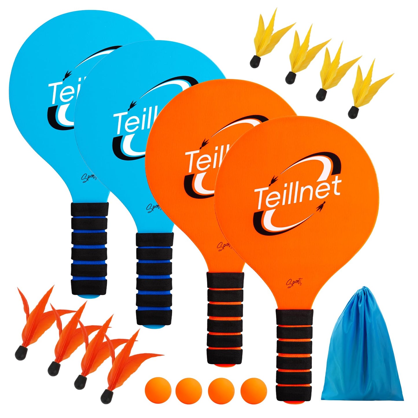 TEILLNET Beach Paddle Ball Set, Family Games for Kids and Adults, Badminton Set with 4 Rackets, Indoor Outdoor Sports Toys Lawn Camping Backyards Yard Games Easter Basket Stuffers Gifts for Boys Girls