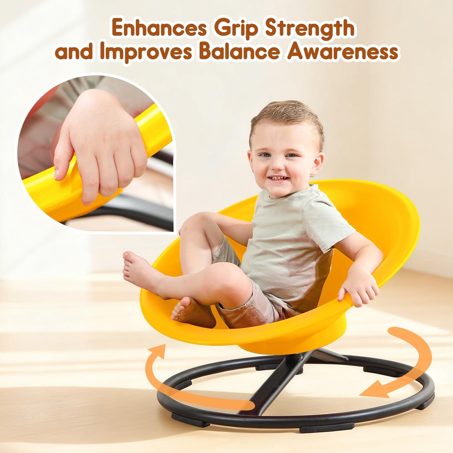 HAPPYMATY Spinning Chair for Autistic Kids, Sit and Spin Autism Toys for Age 3+, Sensory Swivel Chair Enhancing Motor Skills, Sensory Toys for Kids with Autism (Yellow)