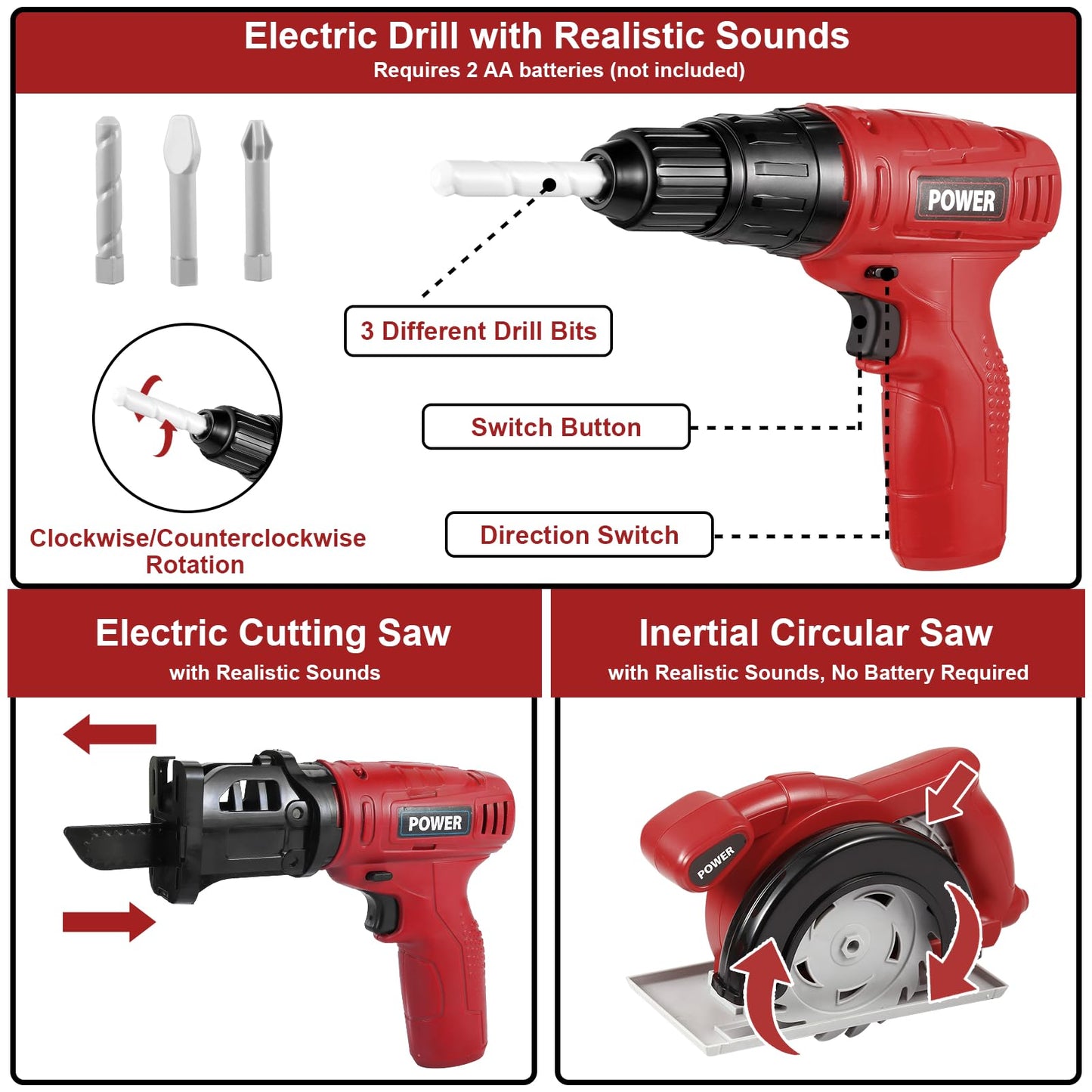 Vextronic Kids Tool Set 36 PCS with Toy Chainsaw Electronic Toy Drill with Sound and Light, Pretend Play Kids Tool Box Construction Toy, Great Toy Tool Set for Toddlers Boys Girls Ages 3+
