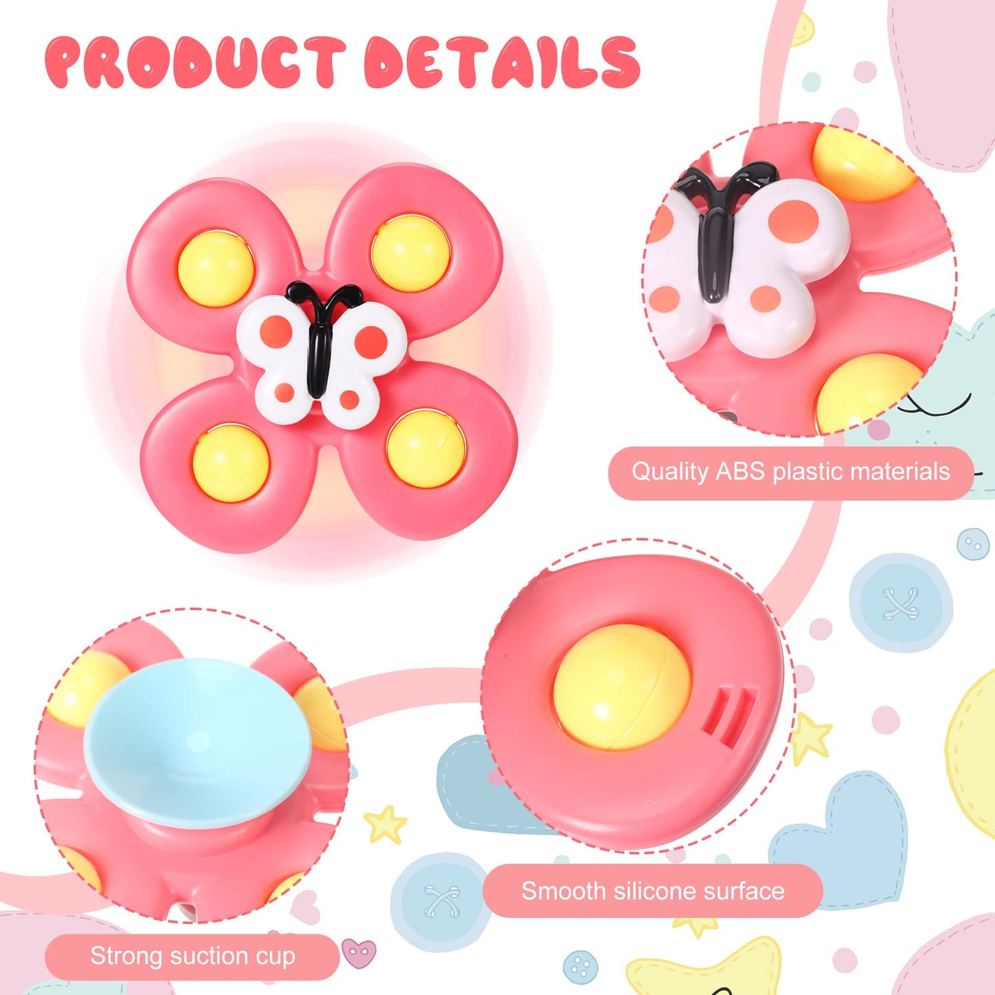 Leitee 9 Pcs Suction Cup Toys Bath Toys Sensory Strong Suction Cup Toys Spinner Dimple Toy Birthday Gifts for Early Education Bathtub Dining Chairs, 3 Styles(Cute Style)