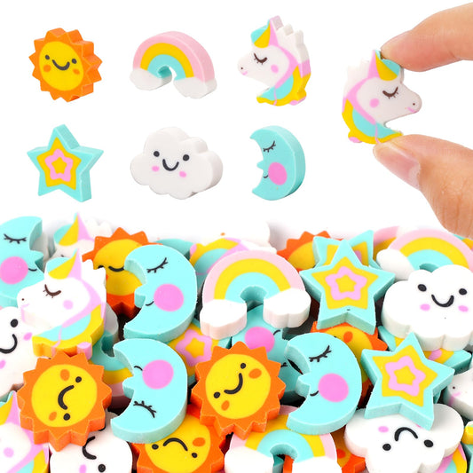 Wolpoark Unicorn Erasers for Kids 48pcs Bulk Rainbow Moon Star Cute Novelty Pencil Erasers for Thanksgiving Girls Student Ofiice Back to School Supplies Classroom Prizes Party Favors