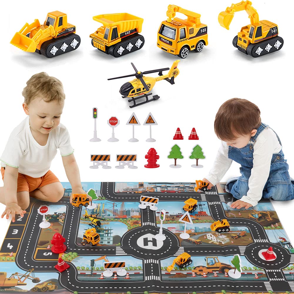 Dwi Dowellin Construction Airplane Toys,Car Toys Set with Light and Sound，Great Birthday Gifts for 3 4 5 6 Years Old Boys (Medium)