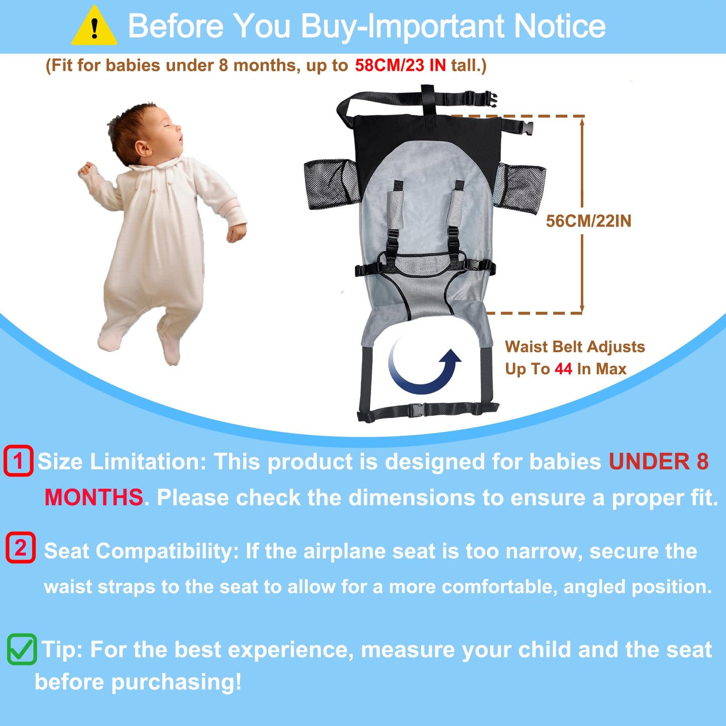 Baby Airplane Bed, Baby Travel Essentials for Flying, Toddler Airplane Seat Extender Must Haves, Plane Portable High Chair Harness Seat for Infant (Gray)