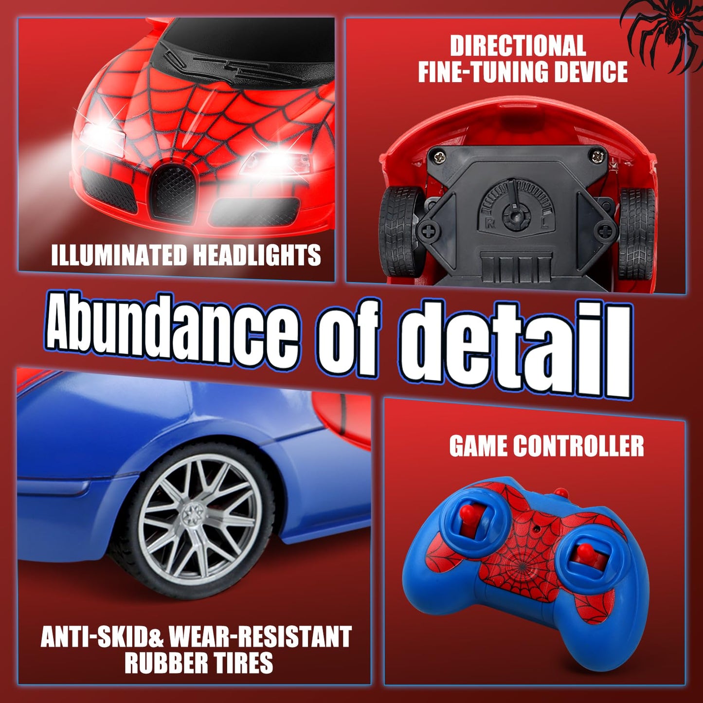 Gretex Remote Control Car Toy for Kids: Spider RC Cars for Boys Age 4-7 Toy Cars for Boys Age 4-7 Racing Car Toys Spider Toys for Boy 4-6 Birthday Gift for 3 4 5 6 7 8 Year Old Boy Girls, Red