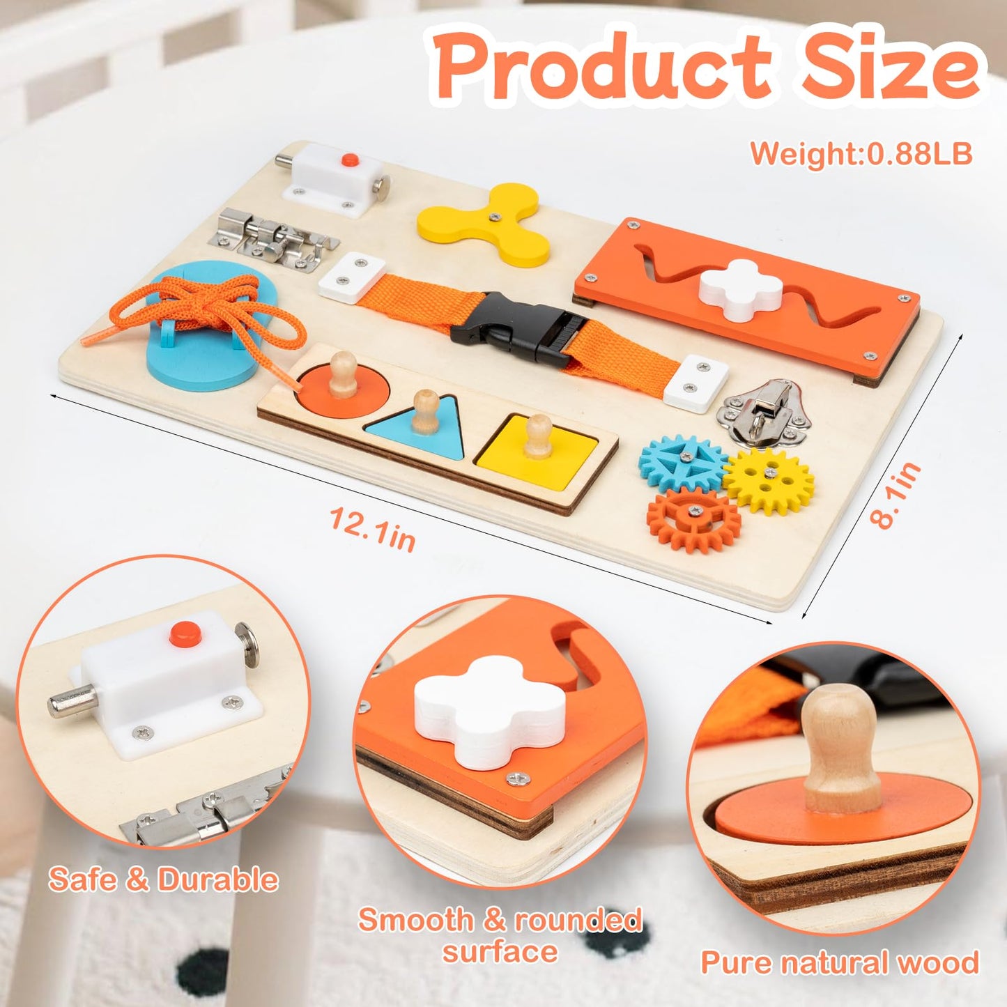 KDSFT Montessori Busy Board for Toddlers, 9-in-1 Wooden Sensory Toys for Fine Motor Skills, Educational Activity Board for Preschool Learning, Travel Toys Gift for Boys Girls 3 4 5