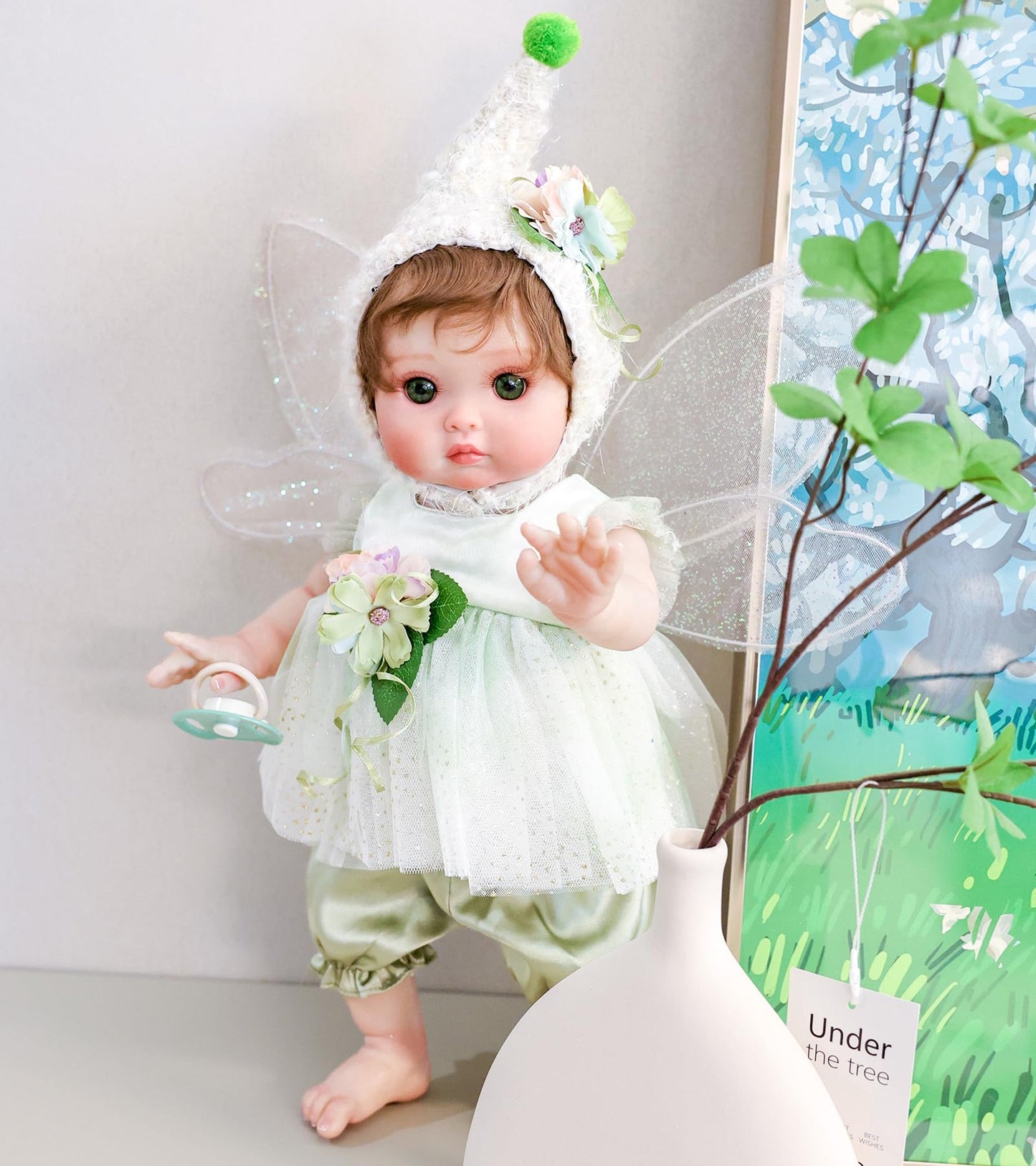 Cloveray Baby Doll, 18 Inch Reborn Baby Dolls – Realistic Lifelike Green Fairy Newborn Girl Doll, Real Life Baby Dolls with Accessories, Gift for 3+ Year Old Girls, Pretend Play & Collection