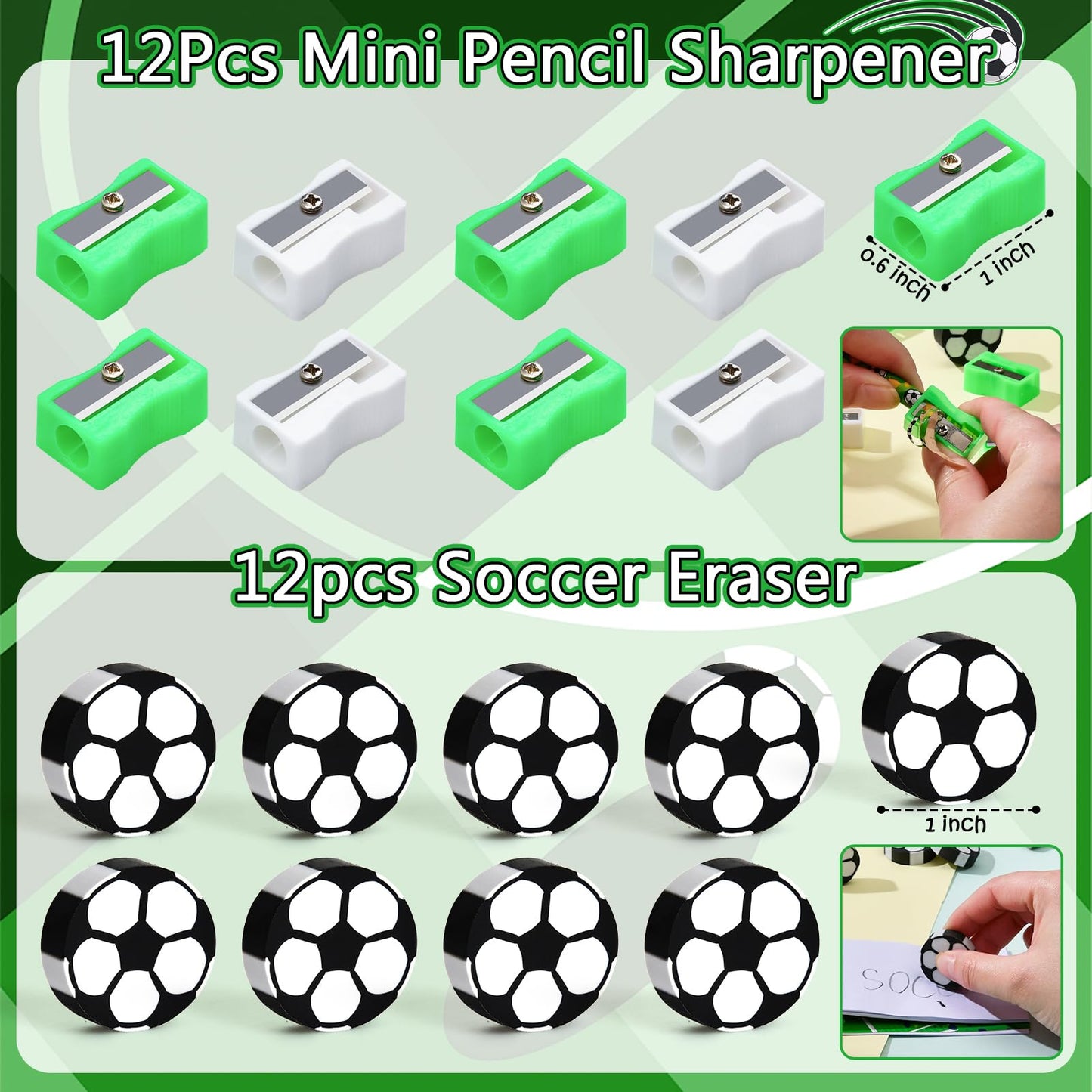 SNLN Soccer Party Favors Birthday Supplies School Stationery Bulk - Mini Notebook Pencil Eraser Bookmark Sharpener Bag Sticker, Goodie Stuffer Pinata Filler Boy Kids Soccer Themed Party Supplies