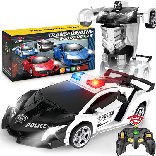 Dolanus Remote Control Police Car - RC Car Transform Robot, Flashing Light, 2.4Ghz, 360 Degree Rotating, Toys for Ages 5-7, Kids Toys, Birthday Gifts for 3 4 5 6 7 8 10 12 Years Old Boy (Black)