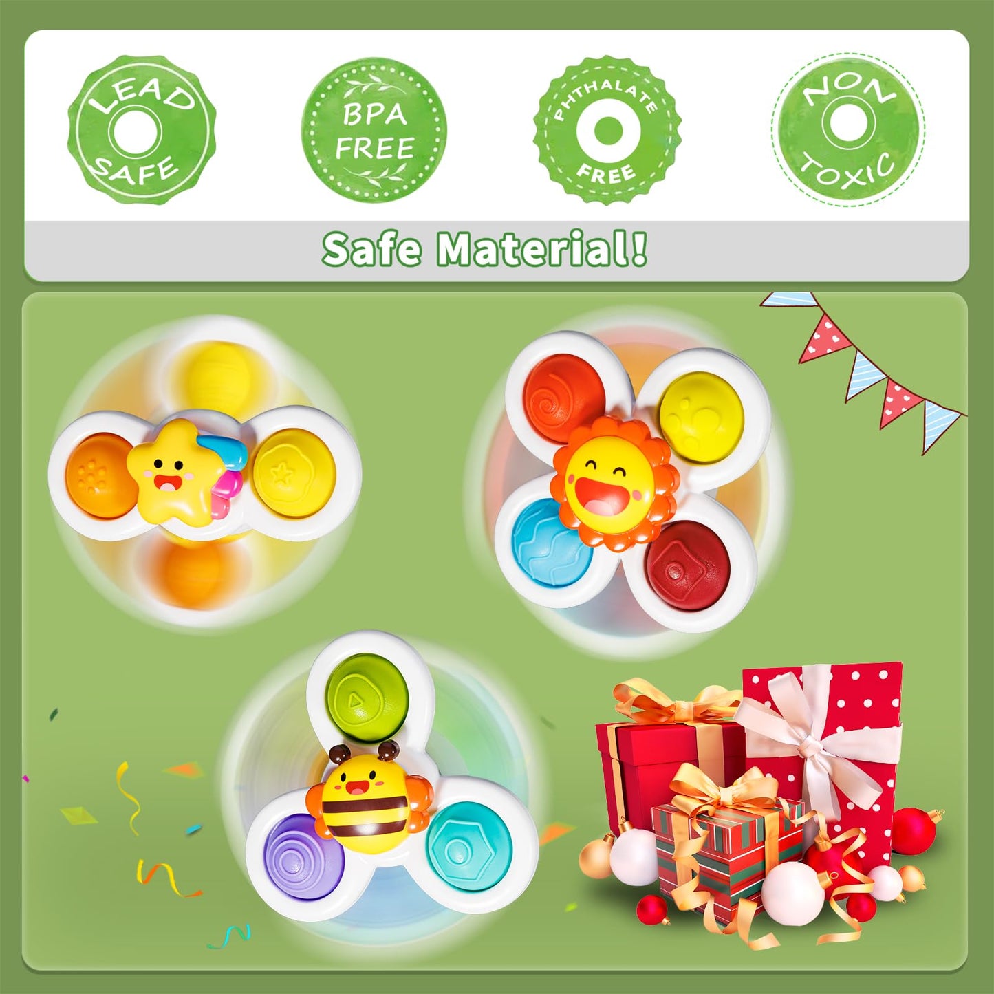 ALASOU 7 PCS Dinosaur Car Toys with Playmat and 3 PCS Suction Cup Rotating Toys for Infant and Toddlers