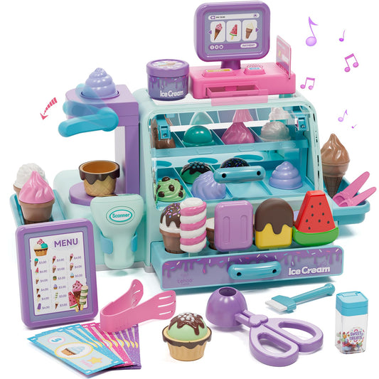 Lehoo Castle Ice Cream Toy, Toys for 4 Year Old Girls, Play Ice Cream Counter Shop Playset for Kids, Ice Scoop, Gifts for Girls 3 4 5 6 Year Old