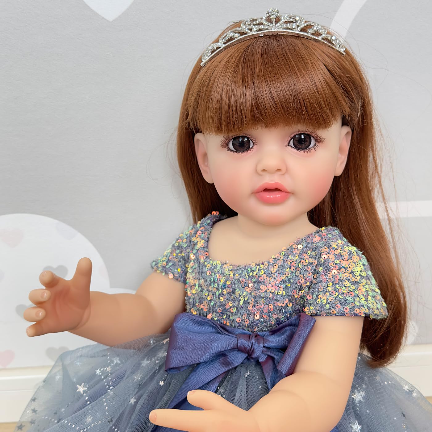 Wamdoll 22Inches Long Brown Hair Real Life Reborn Baby Dolls Crafted in Vinyl Full Body Realistic Newborn Princess Toddler Girl Doll Lifelike Anatomically Correct