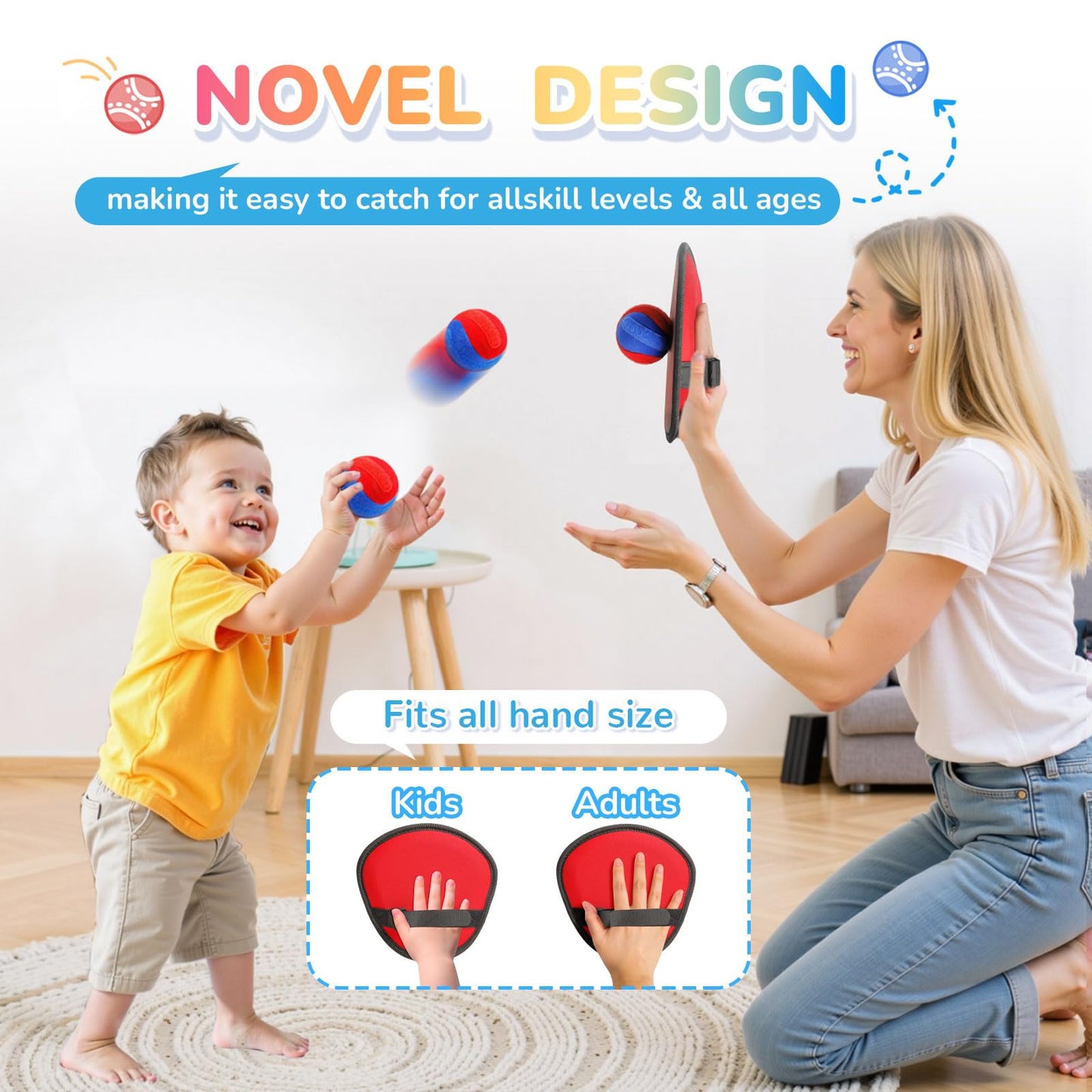 DISHIO Toss and Catch Ball Game Outdoor, 2PCS Outdoor Games Yard Games Beach Toys Pool Toddler Baseball Glove & Catch Ball Toys Birthday Gift for Ages 3 4 5 6 7 8-12 Year Old Boys Girl