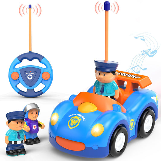 Elovien Remote Control Car for Toddlers, RC Police Car Toys for 2 3 4 5 Year Old Boy, Radio Controlled Cars Ages 2-4 with Lights & Music, First Birthday Gifts for Boys Girls (Blue)