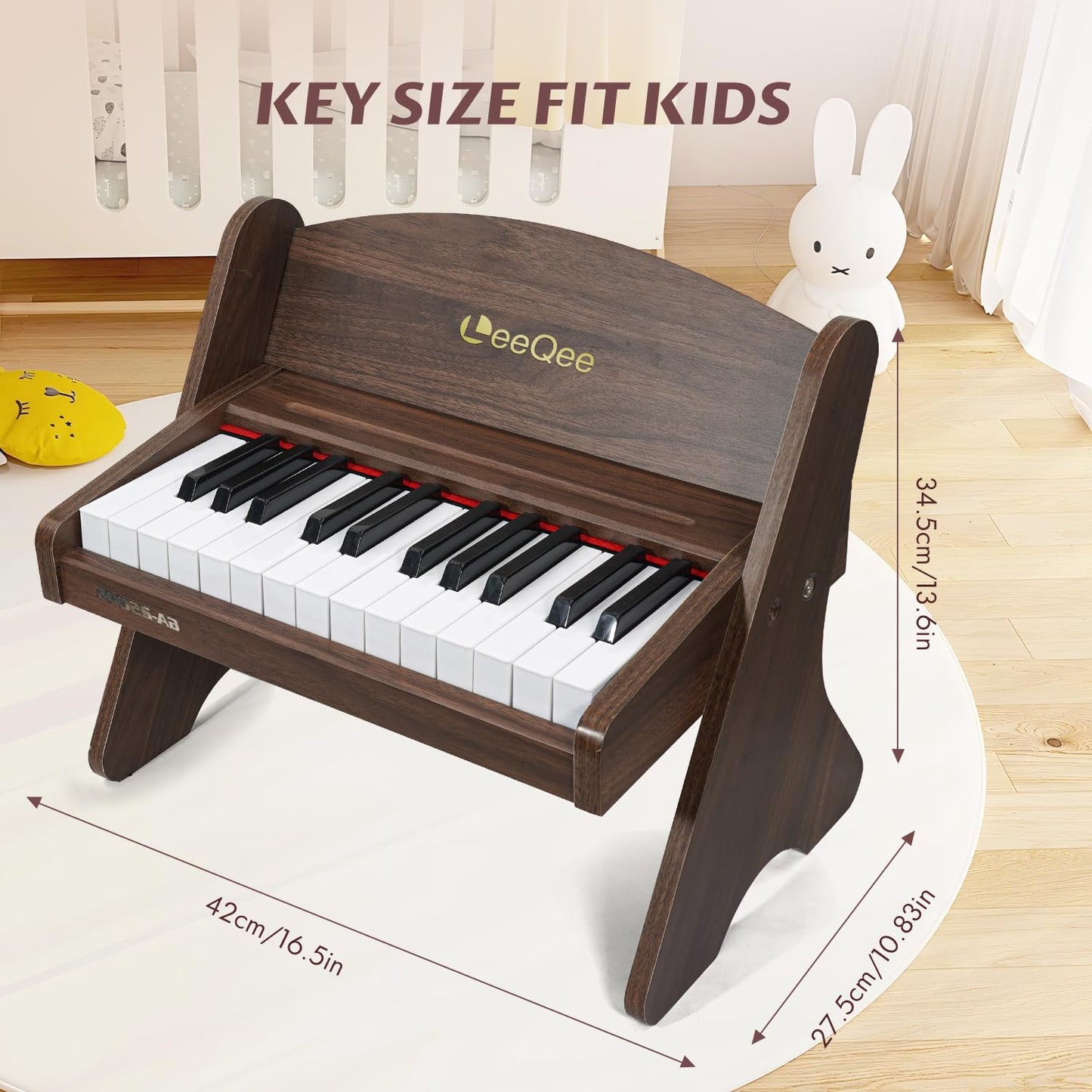 LeeQee Baby Piano for Toddlers, 25 Keys Wooden Piano for Kids with Volume Control, Mini Digital Music Educational Instrument Toy, Dual Power Mode Portable Wood Piano for 3+ Year Old Girls Boys