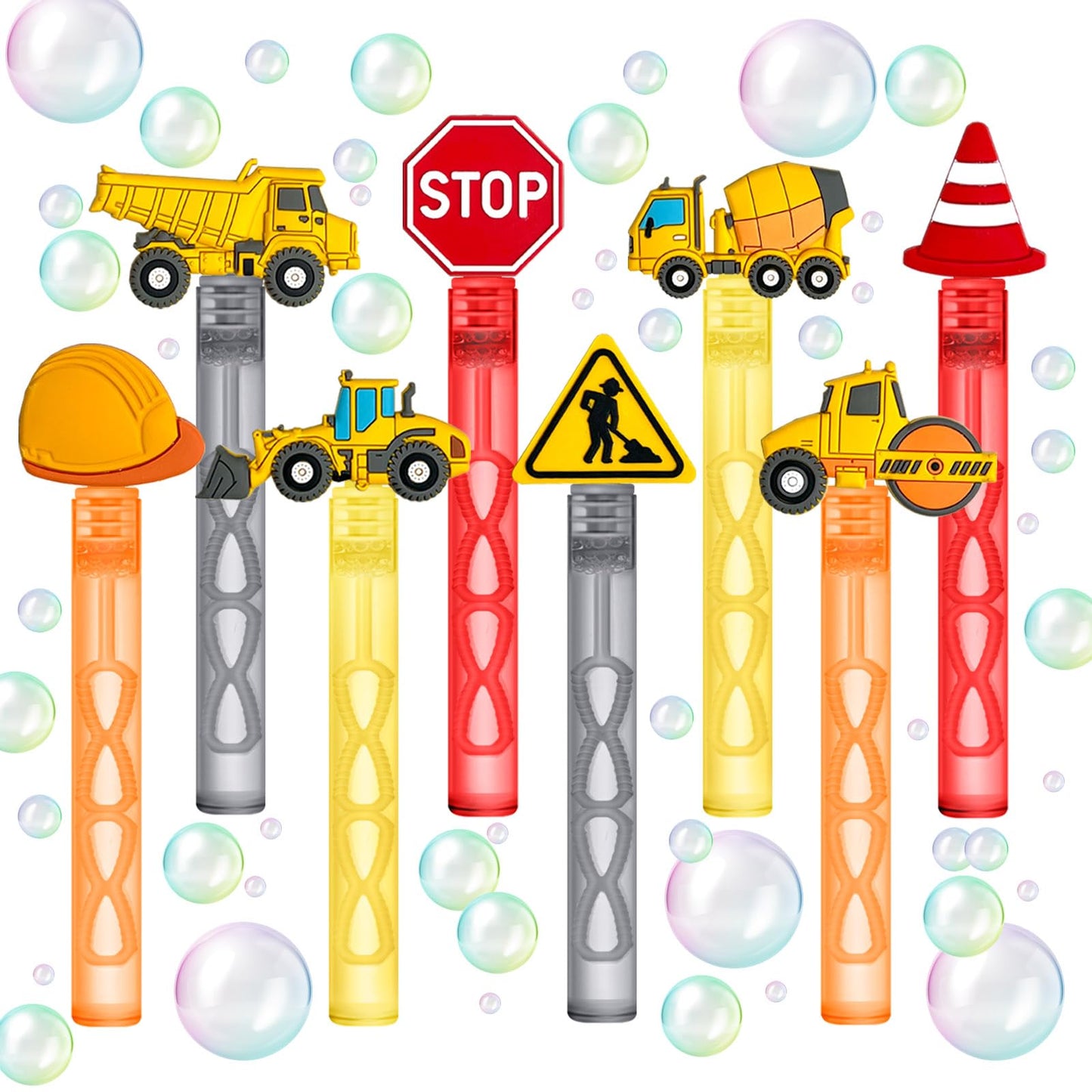 QZCPGP Construction Party Favors,24Pcs Construction Bubble Wands for Kids Birthday Party Supplies,Baby Shower Prizes Pinata Goodie Bag Stuffers Gift